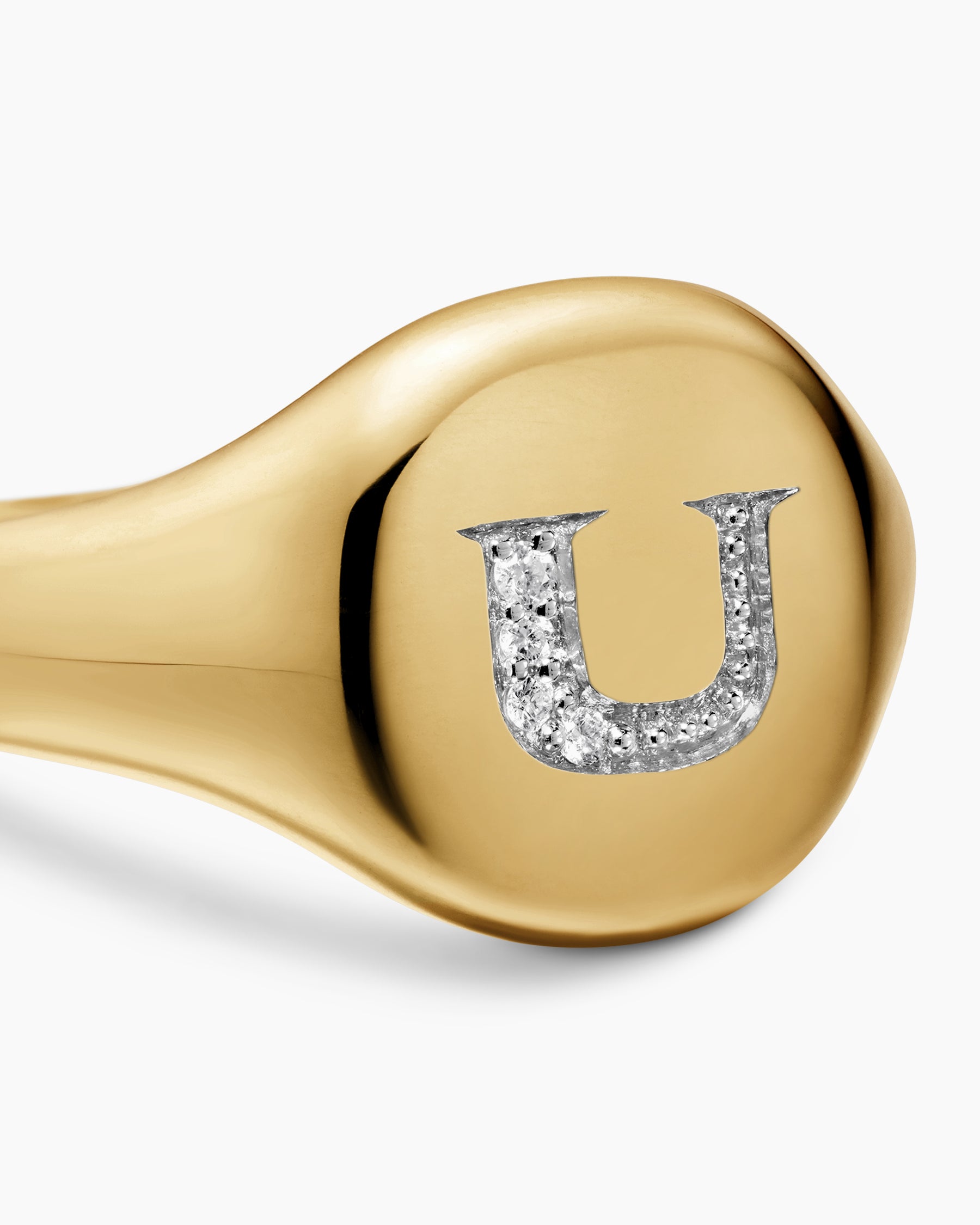 DY Initial Pinky Ring in 18K Yellow Gold with Diamond U, 9.8mm - Image 5