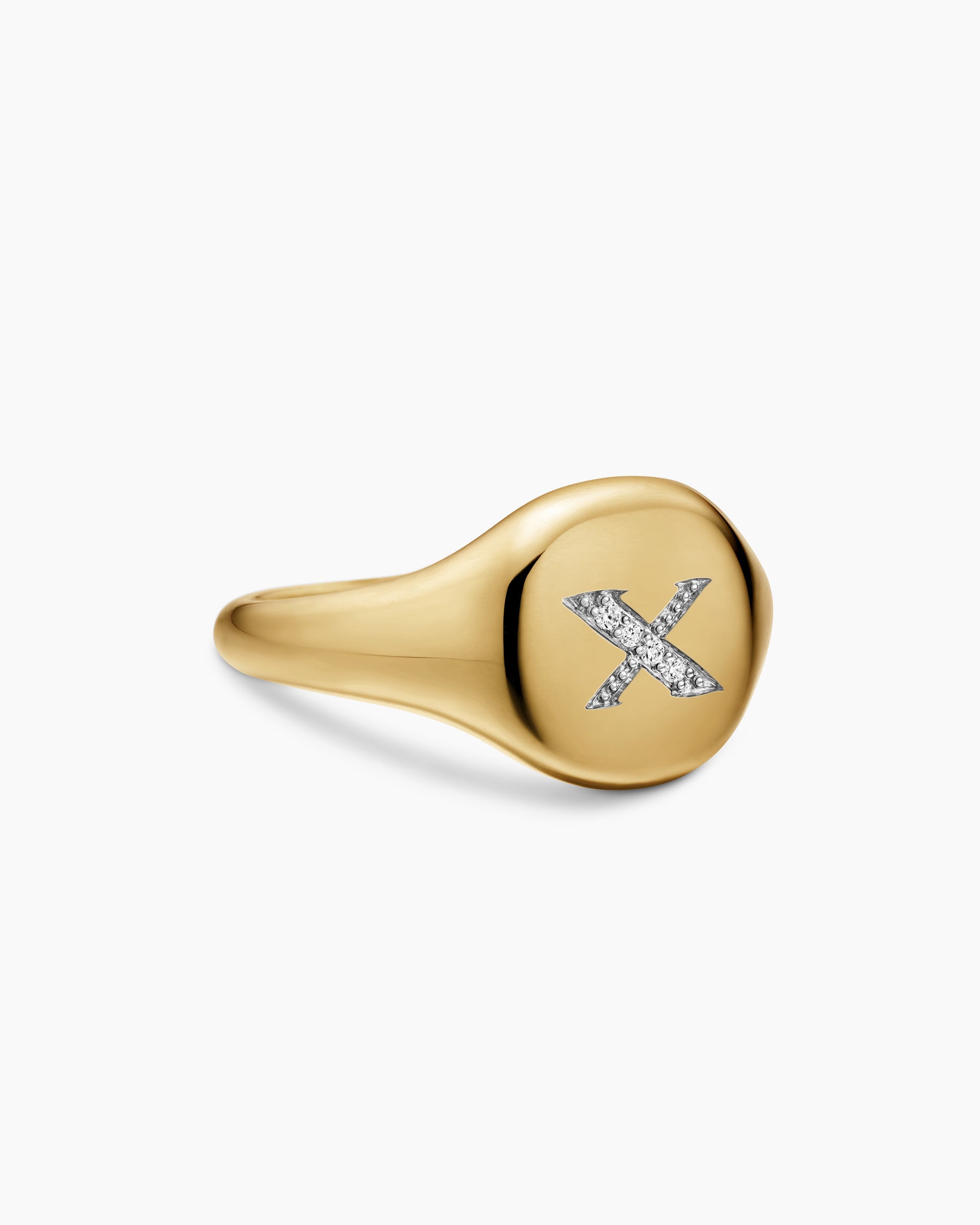DY Initial Pinky Ring in 18K Yellow Gold with Diamond X, 9.8mm