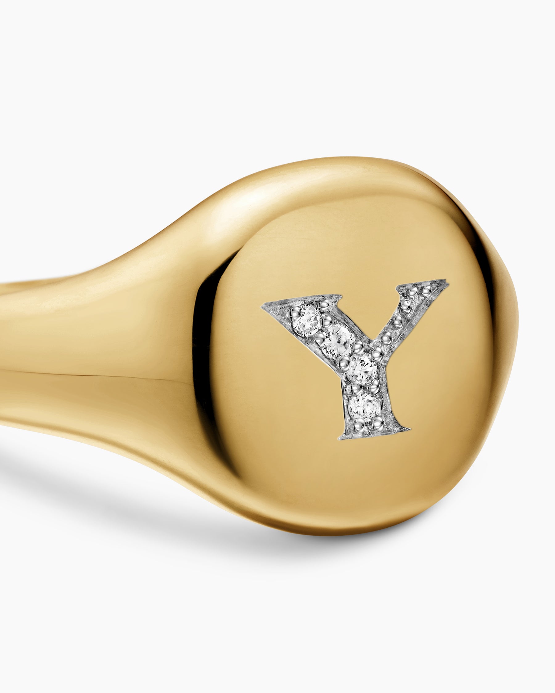 DY Initial Pinky Ring in 18K Yellow Gold with Diamond Y, 9.8mm - Image 5