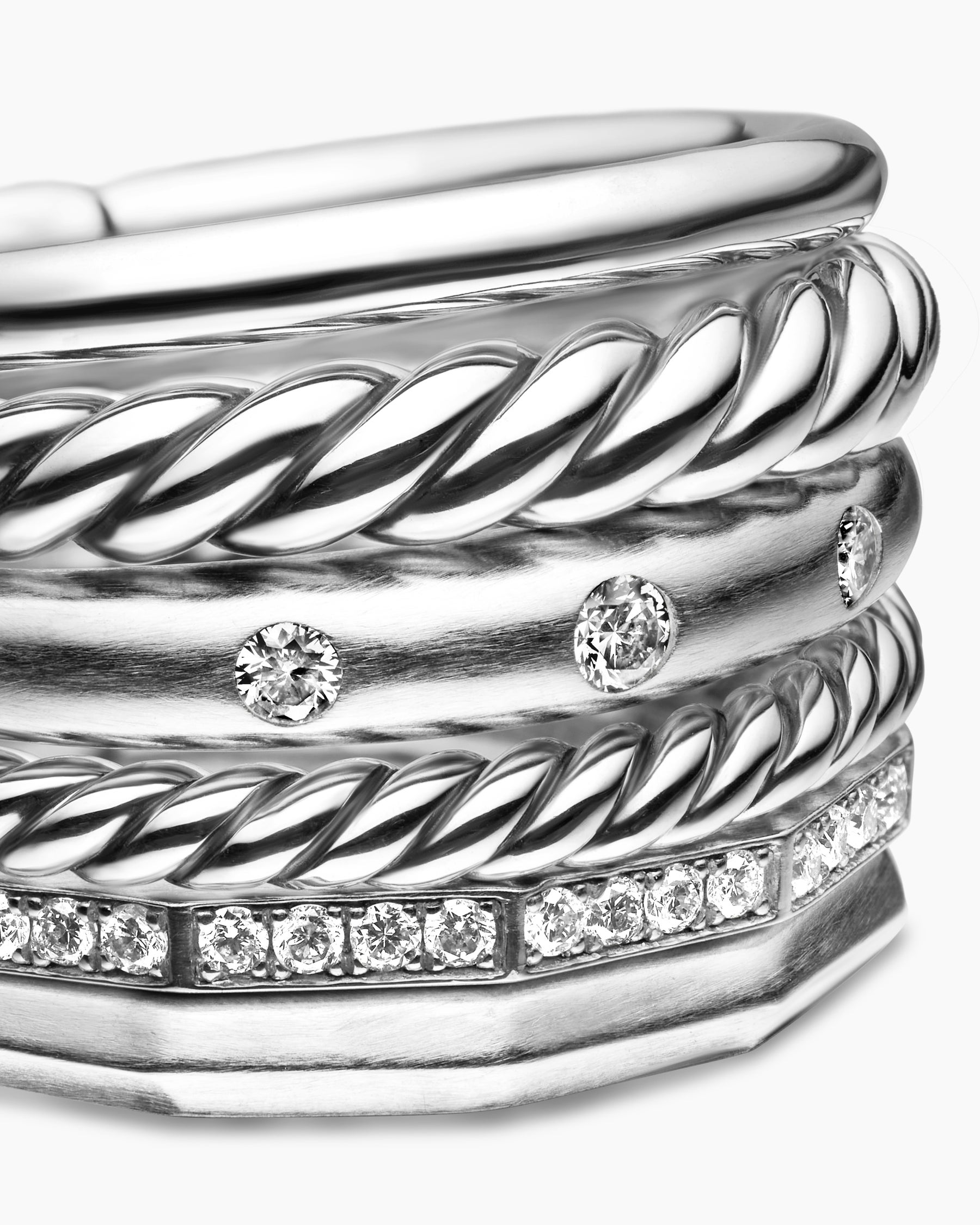 Stax Six Row Ring in Sterling Silver with Diamonds, 16mm - Image 5