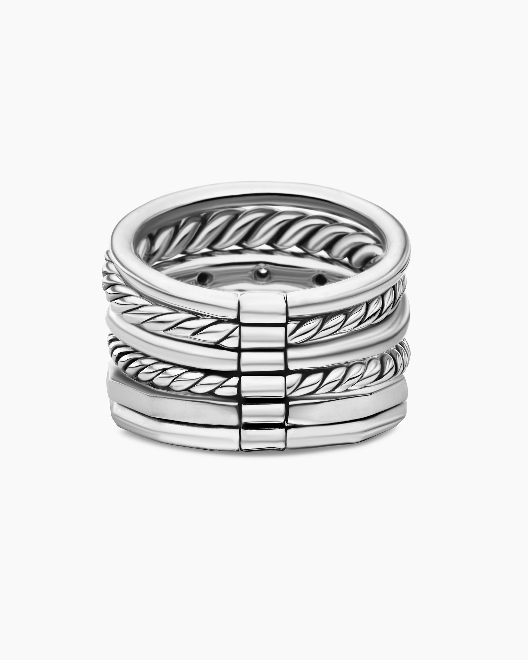 Stax Six Row Ring in Sterling Silver with Diamonds, 16mm - Image 6