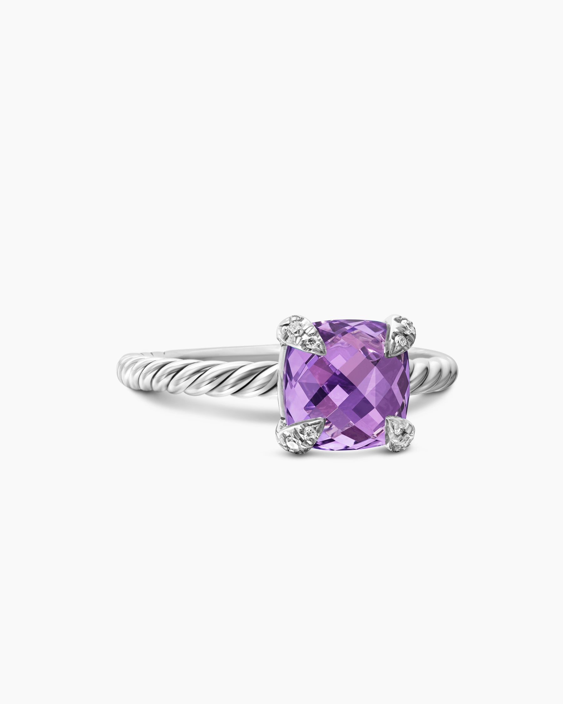 Chatelaine Ring in Sterling Silver with Amethyst and Diamonds, 8mm