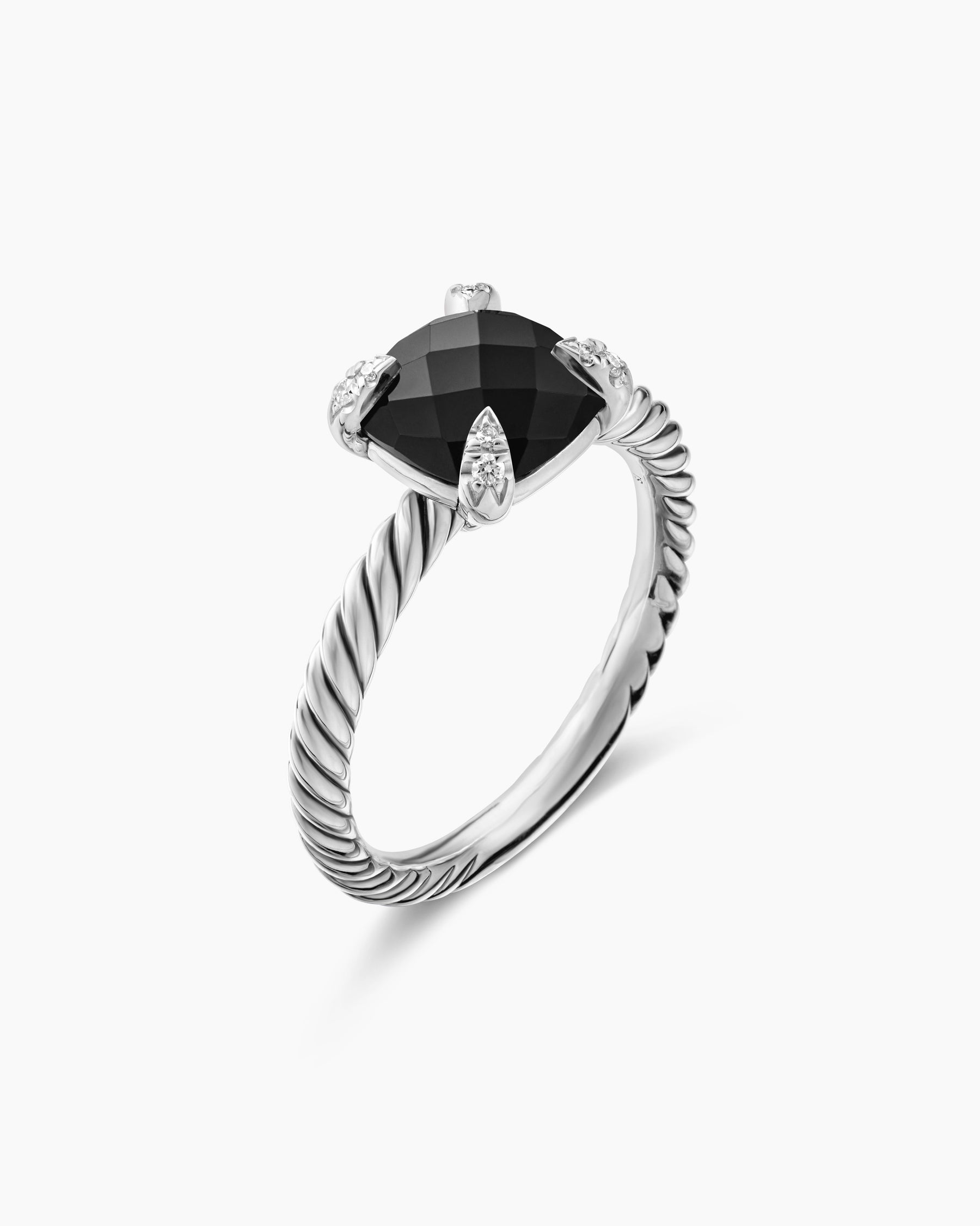 Chatelaine Ring in Sterling Silver with Black Onyx and Diamonds, 8mm - Image 3