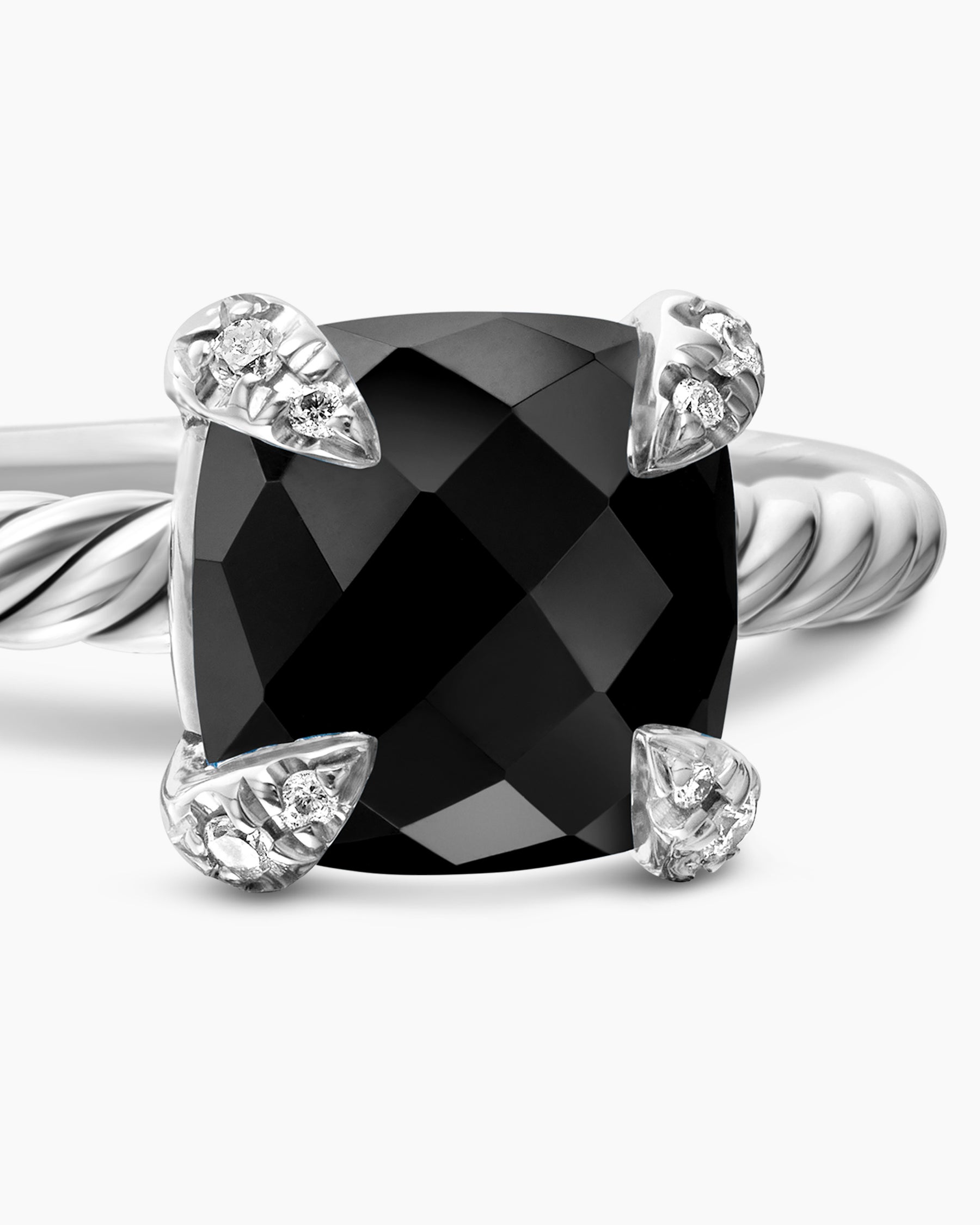 Chatelaine Ring in Sterling Silver with Black Onyx and Diamonds, 8mm - Image 5