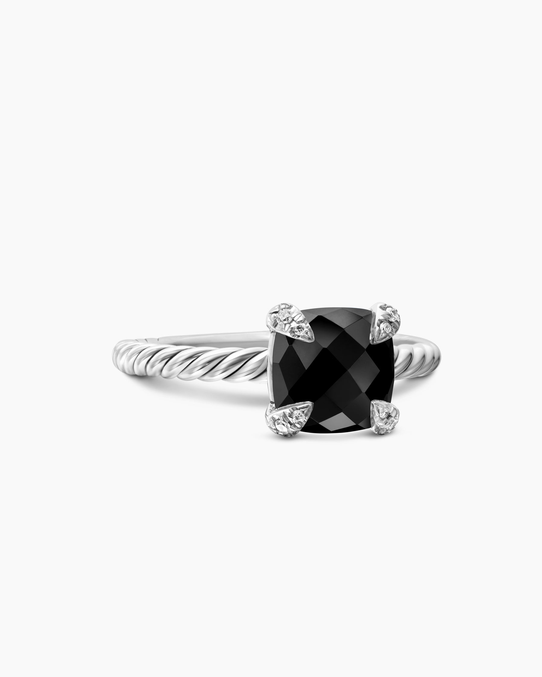 Chatelaine Ring in Sterling Silver with Black Onyx and Diamonds, 8mm