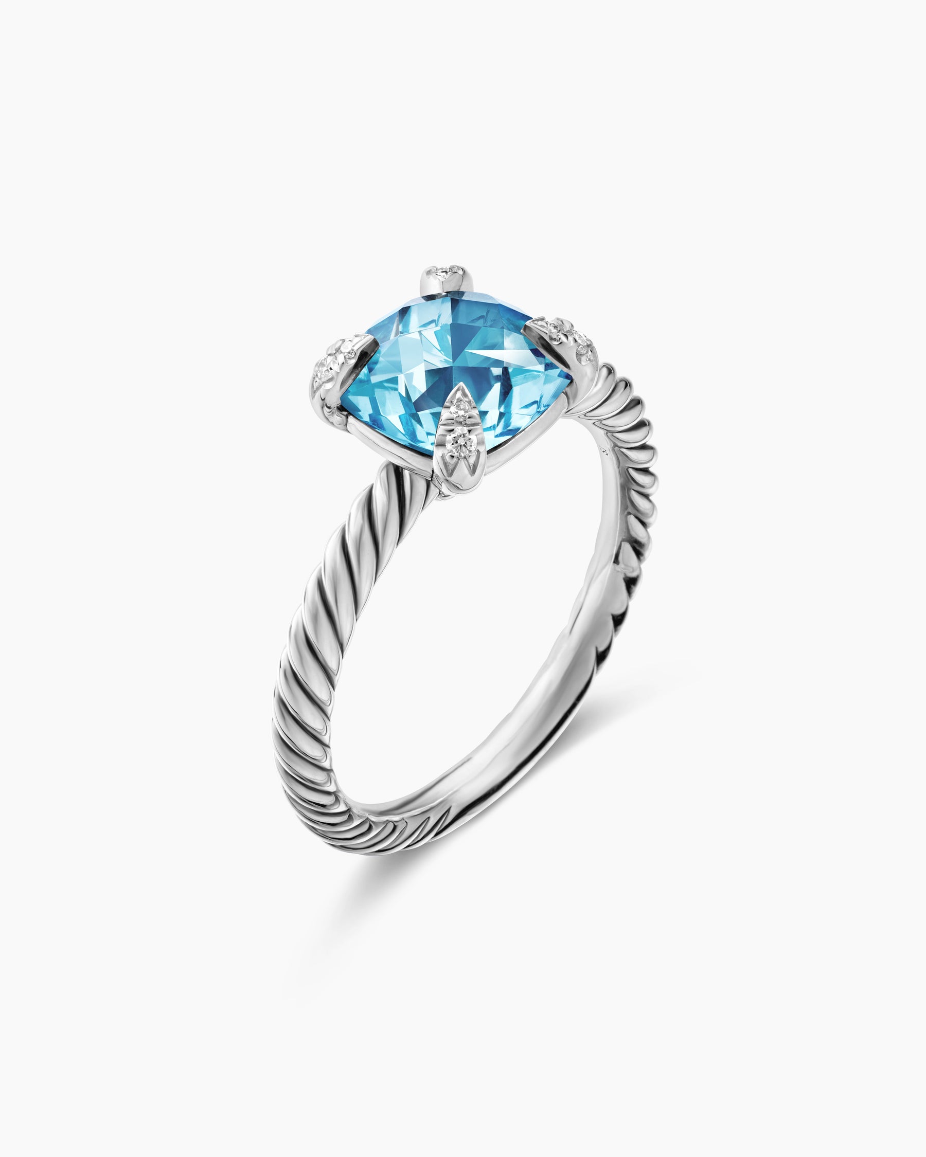 Chatelaine Ring in Sterling Silver with Blue Topaz and Diamonds, 8mm - Image 3