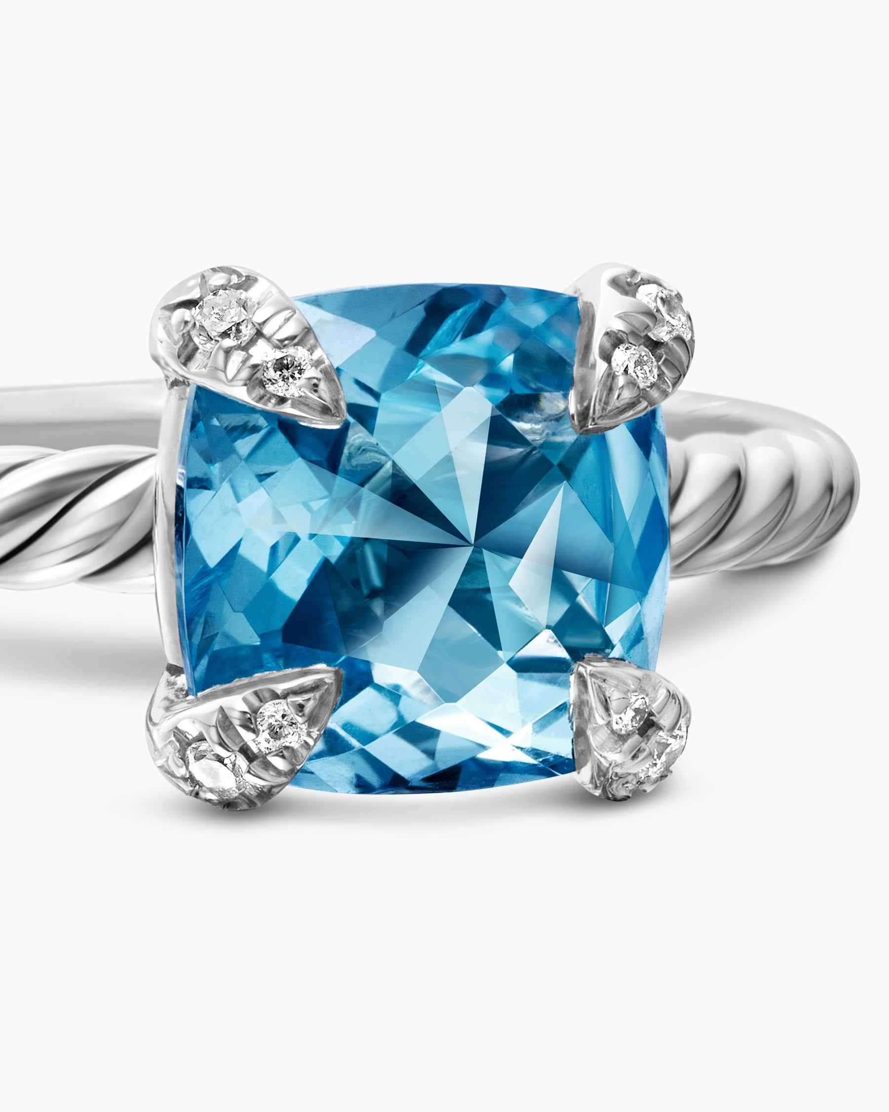 Chatelaine Ring in Sterling Silver with Blue Topaz and Diamonds, 8mm - Image 5