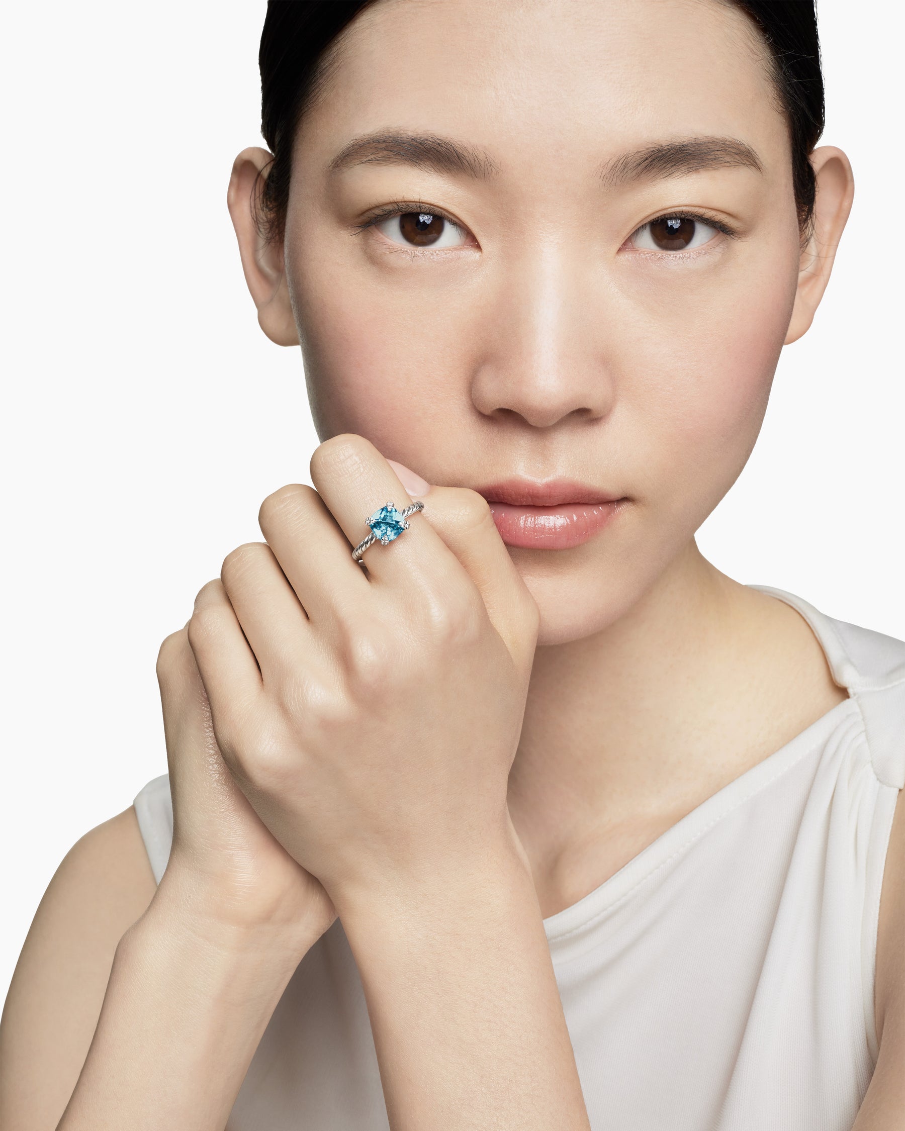 Chatelaine Ring in Sterling Silver with Blue Topaz and Diamonds, 8mm - Image 7