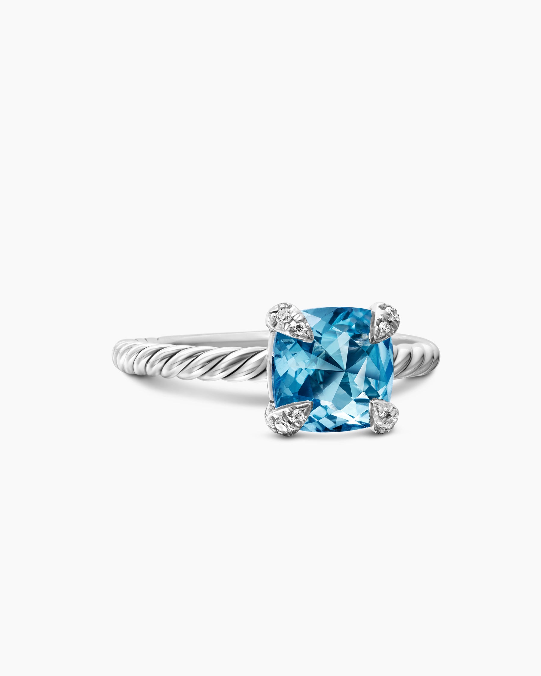 Chatelaine Ring in Sterling Silver with Blue Topaz and Diamonds, 8mm