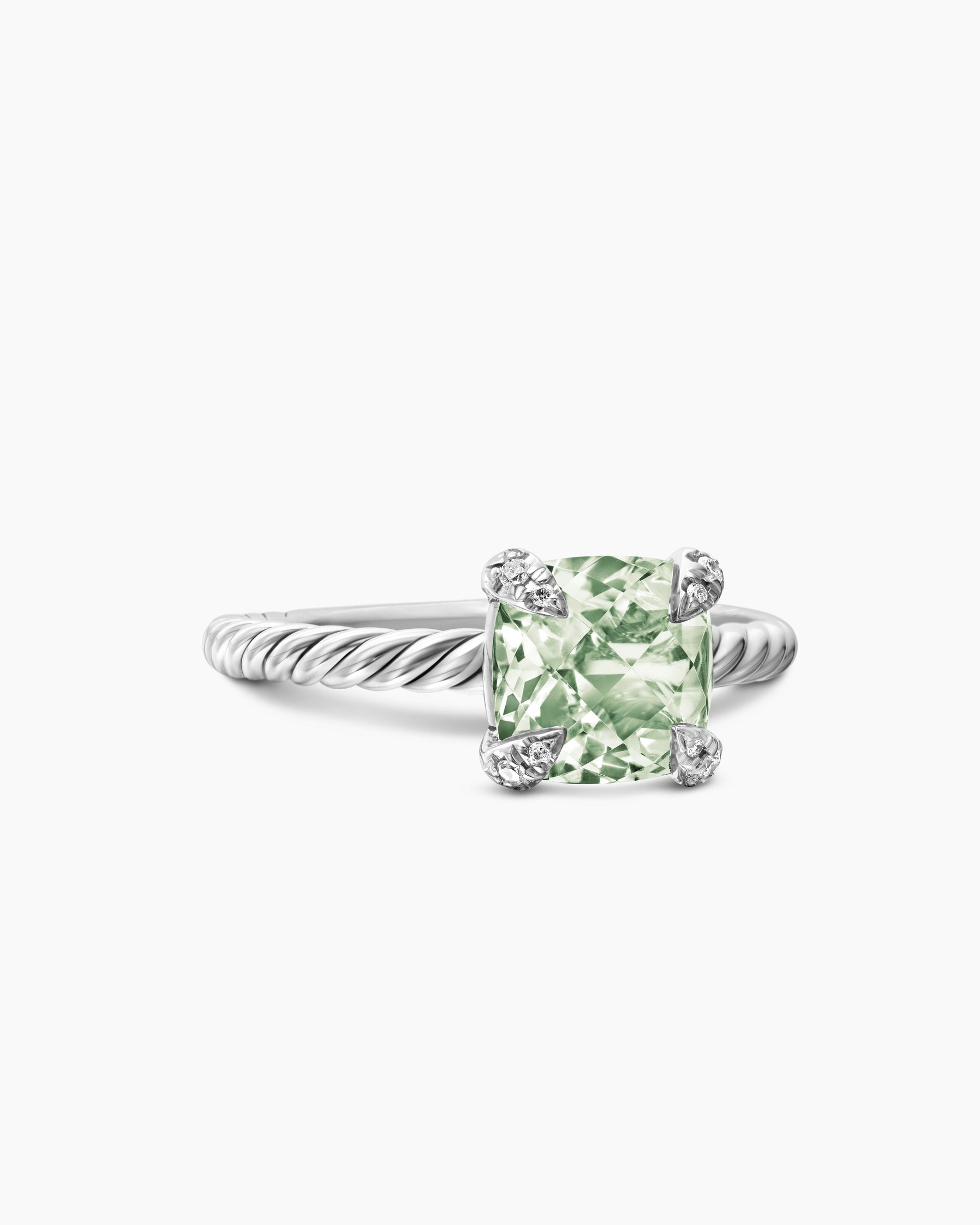 Chatelaine Ring in Sterling Silver with Prasiolite and Diamonds, 8mm