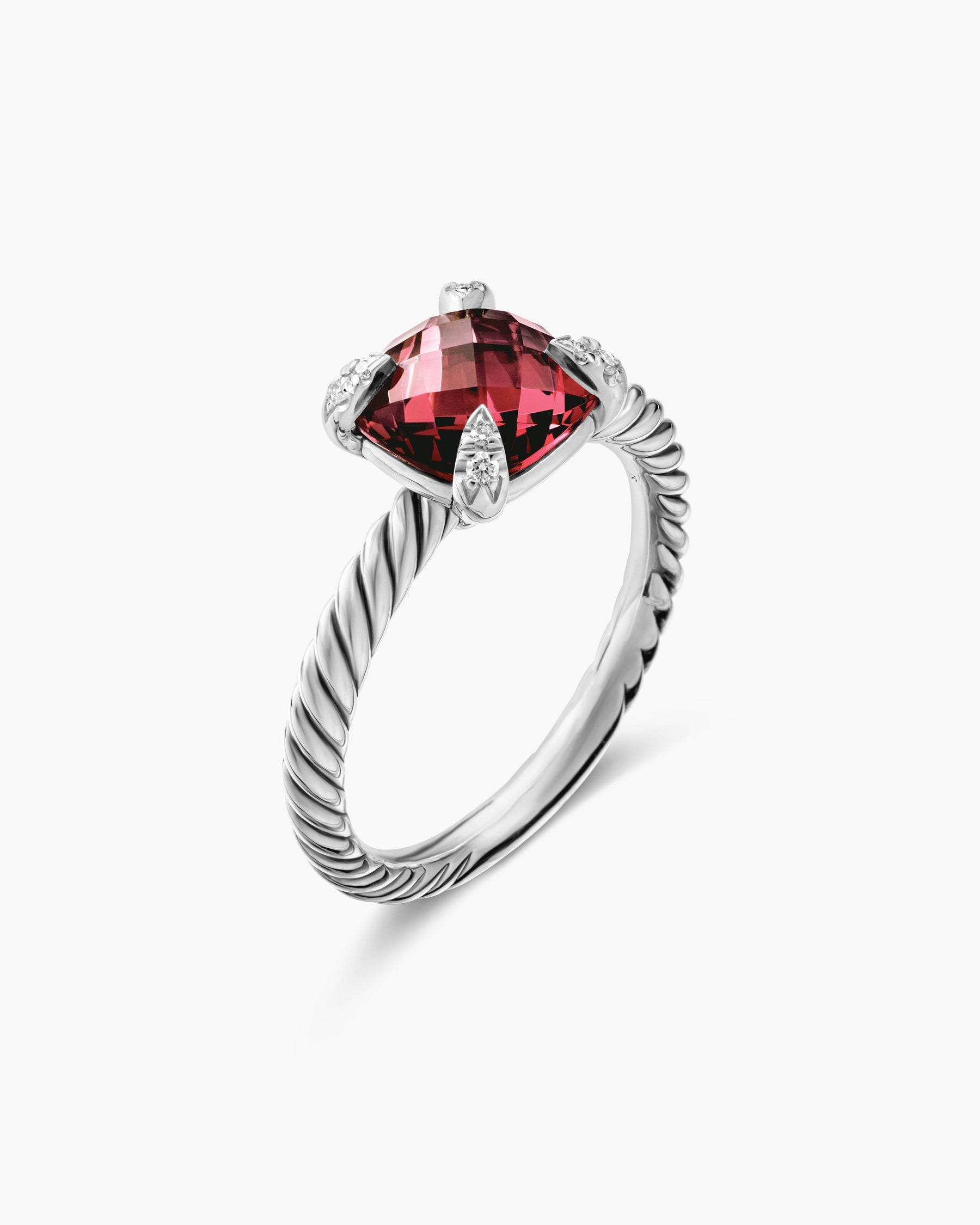 Chatelaine Ring in Sterling Silver with Rhodolite Garnet and Diamonds, 8mm - Image 3