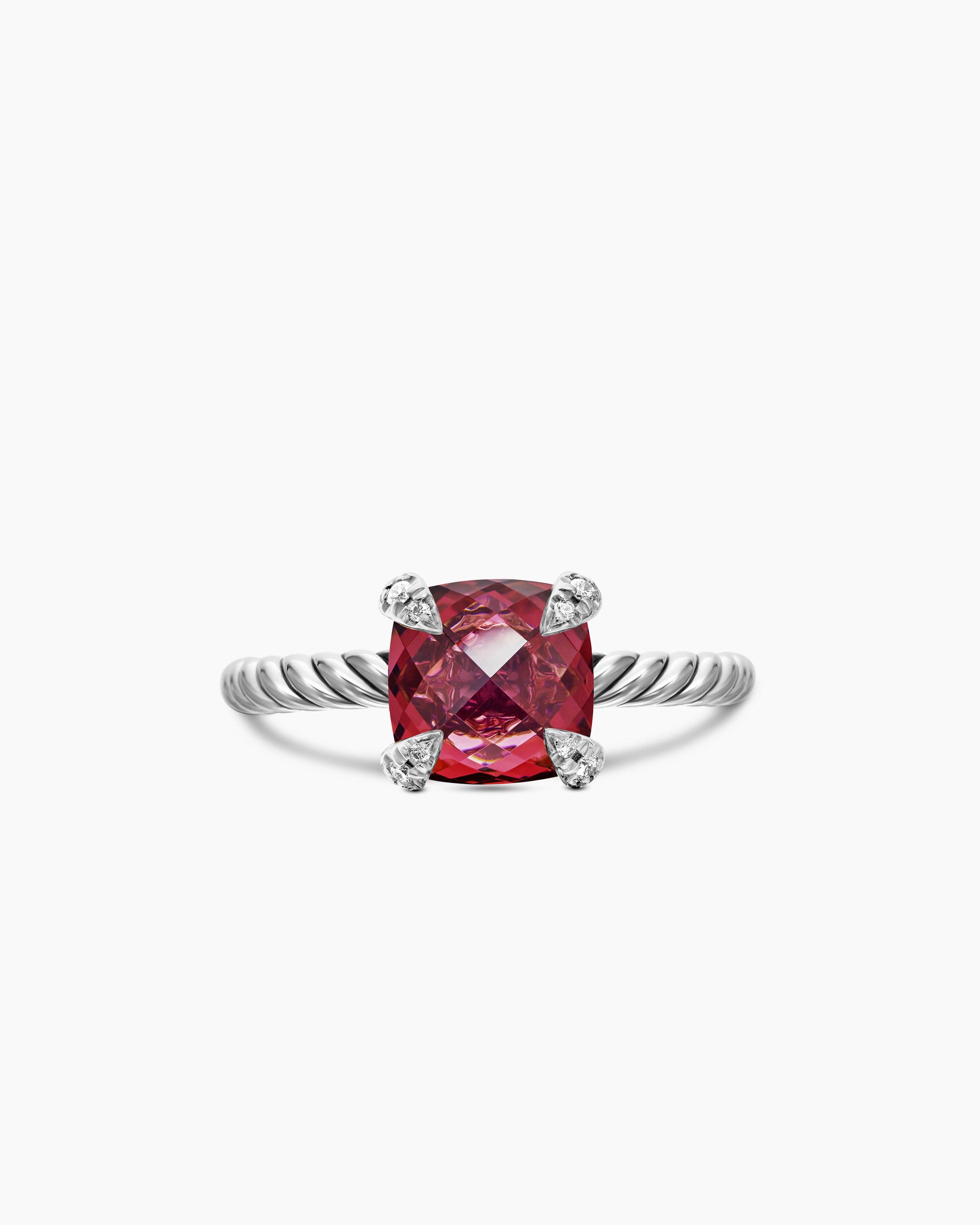 Chatelaine Ring in Sterling Silver with Rhodolite Garnet and Diamonds, 8mm - Image 4