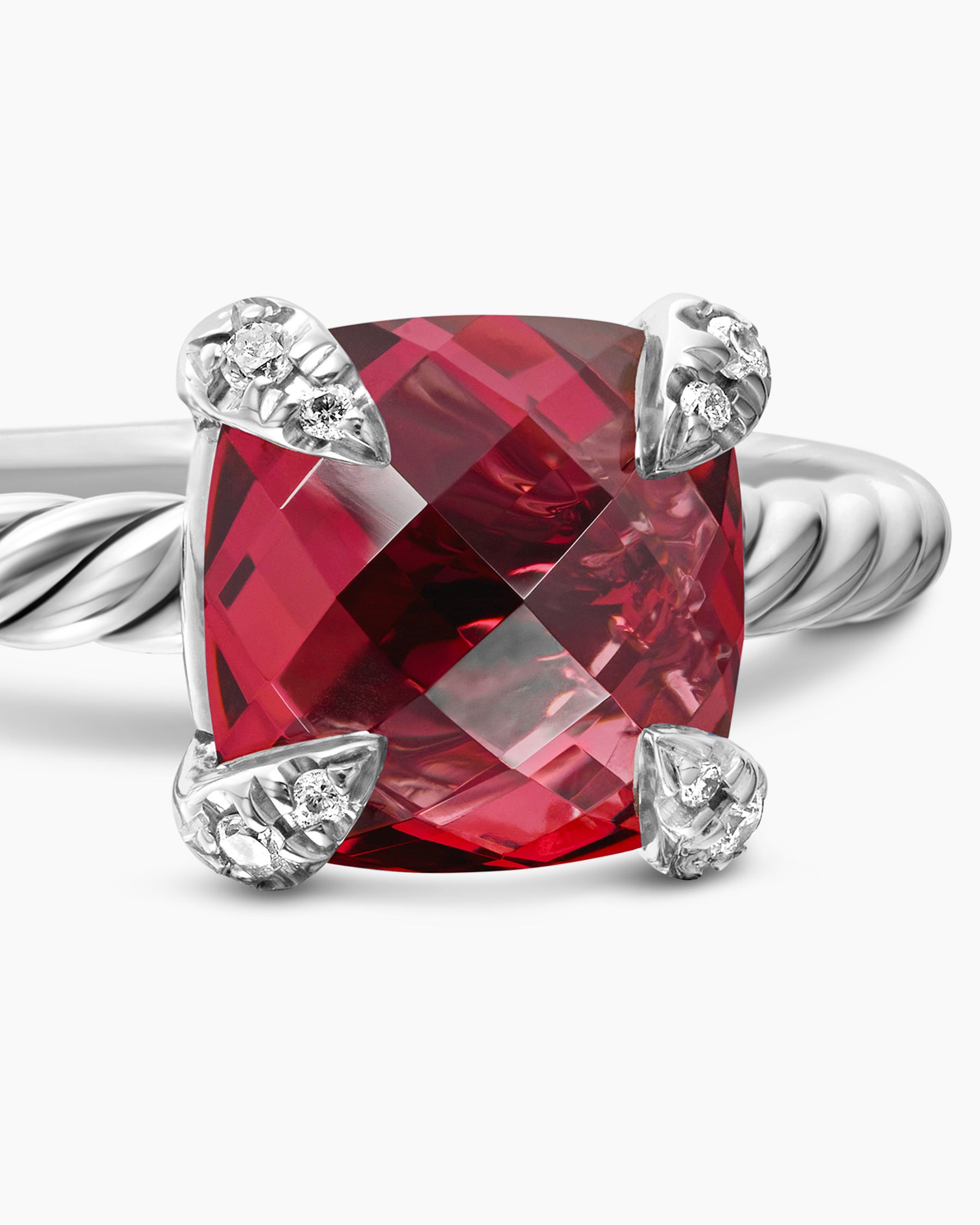 Chatelaine Ring in Sterling Silver with Rhodolite Garnet and Diamonds, 8mm - Image 5