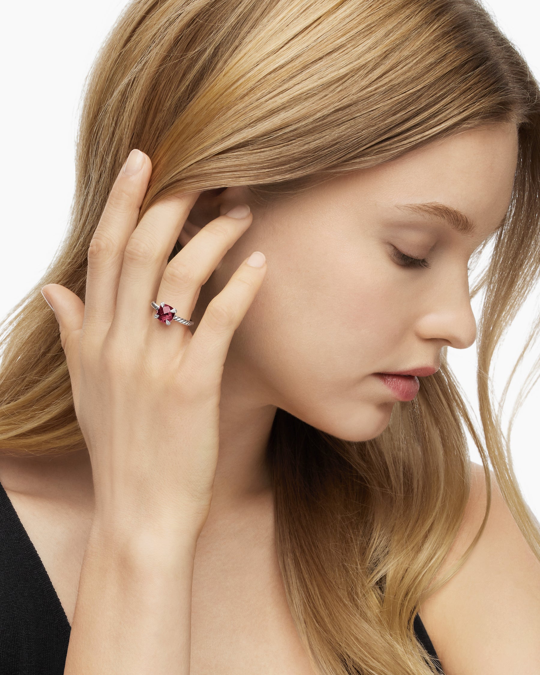 Chatelaine Ring in Sterling Silver with Rhodolite Garnet and Diamonds, 8mm - Image 7