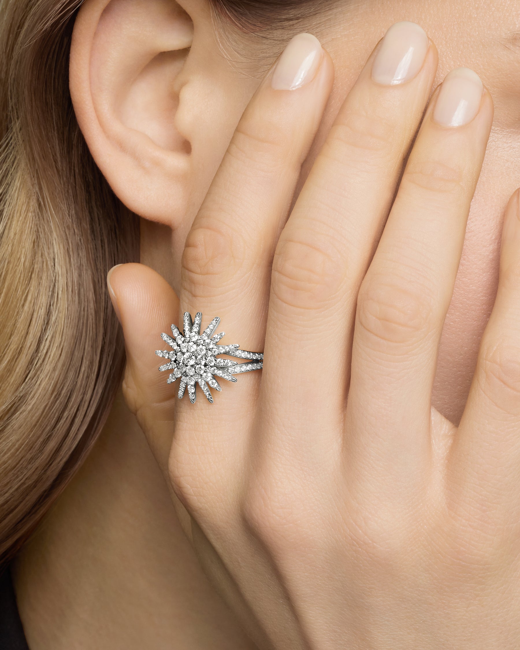 Starburst Ring in 18K White Gold with Diamonds, 20mm - Image 7