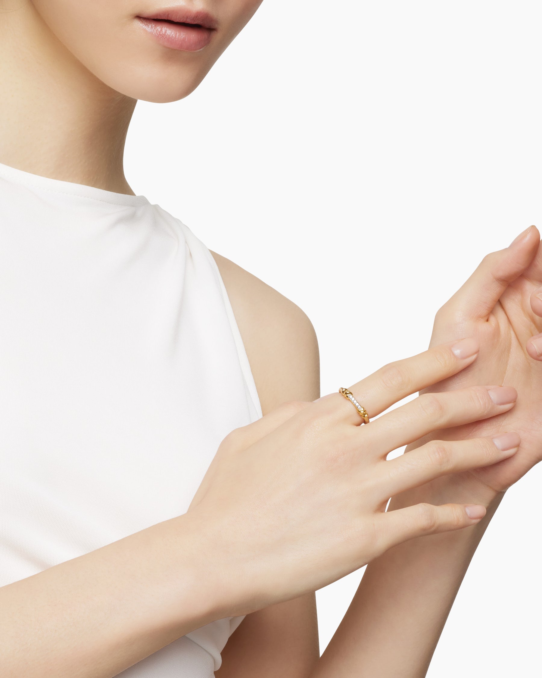 Alternative view of Petite Helena Wrap Band Ring in 18K Yellow Gold with Diamonds, 4mm