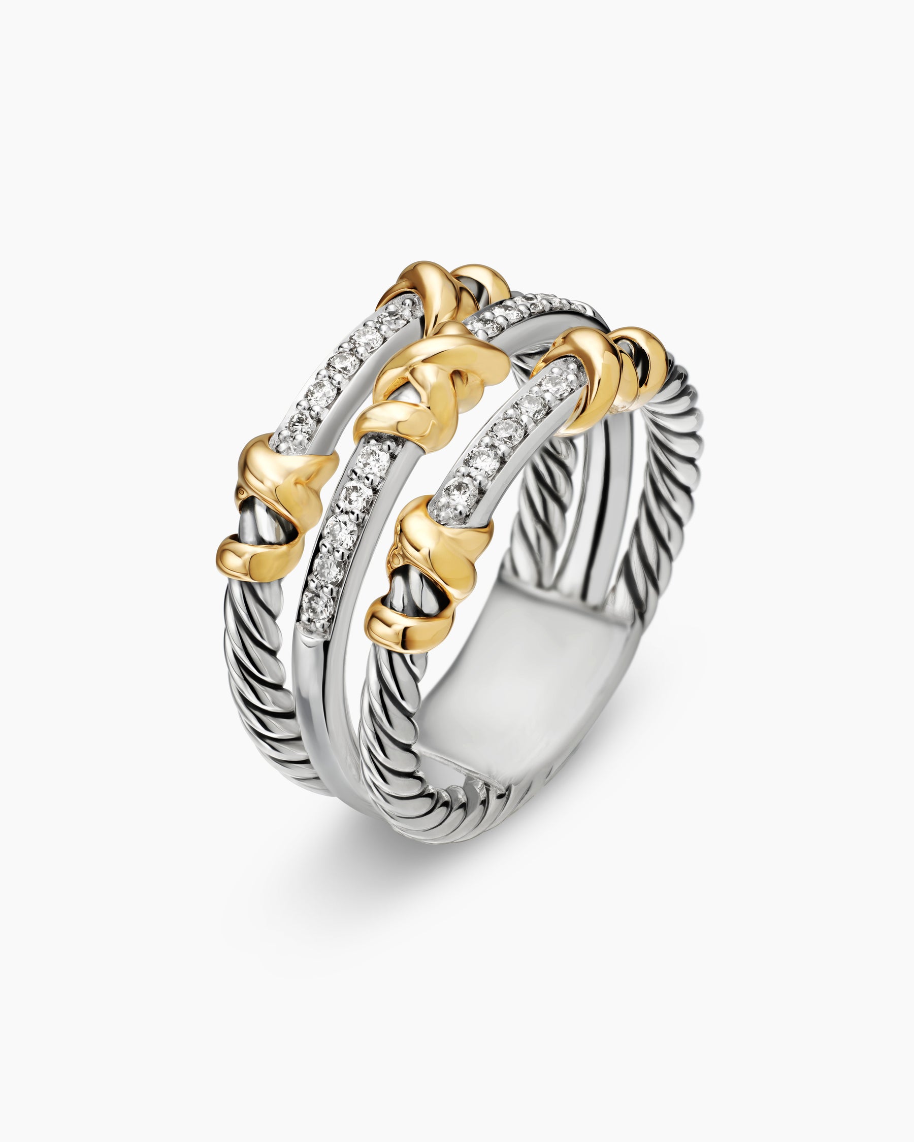 Petite Helena Wrap Three Row Ring in Sterling Silver with 18K Yellow Gold and Diamonds, 12mm - Image 3