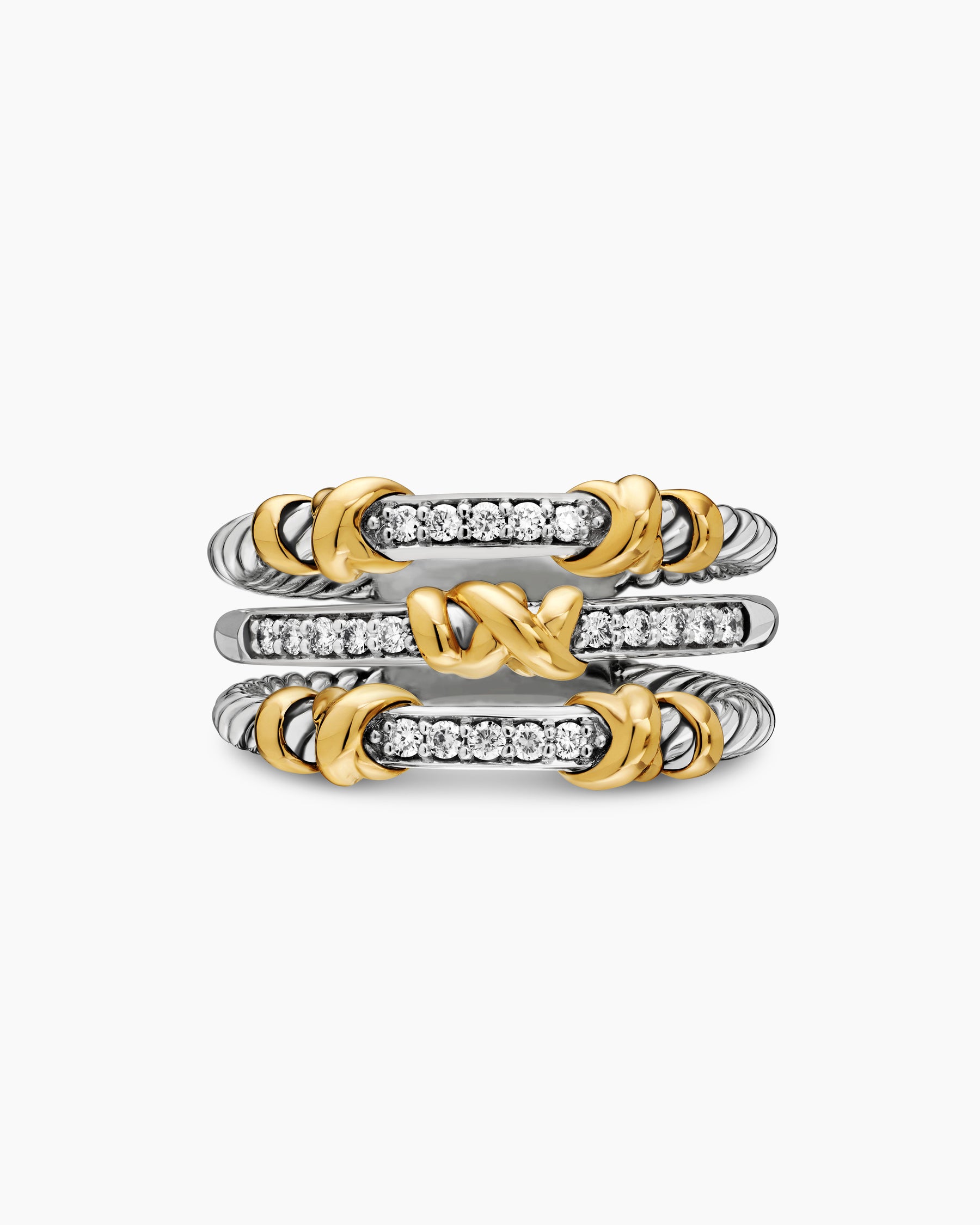 Petite Helena Wrap Three Row Ring in Sterling Silver with 18K Yellow Gold and Diamonds, 12mm - Image 4