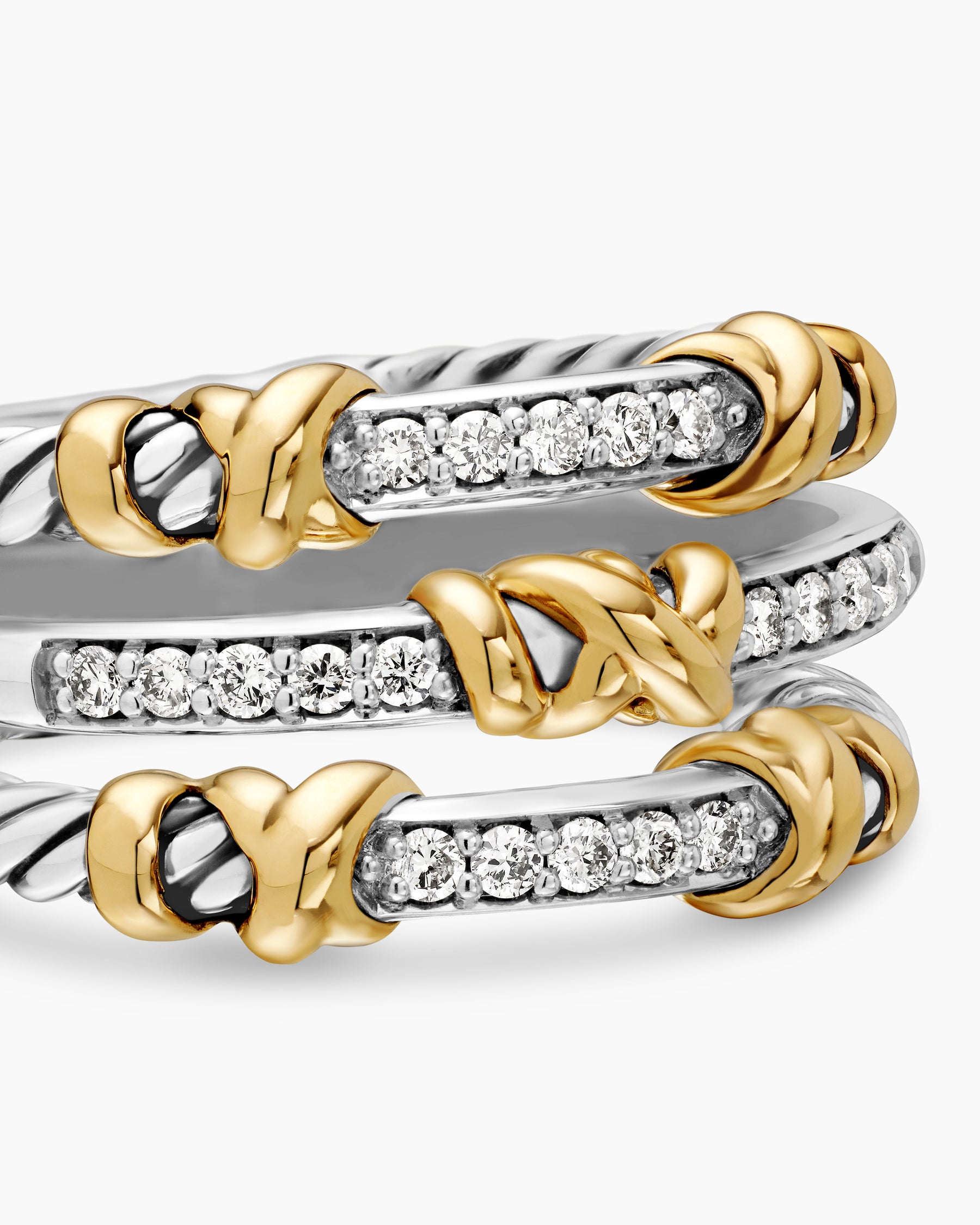 Petite Helena Wrap Three Row Ring in Sterling Silver with 18K Yellow Gold and Diamonds, 12mm - Image 5