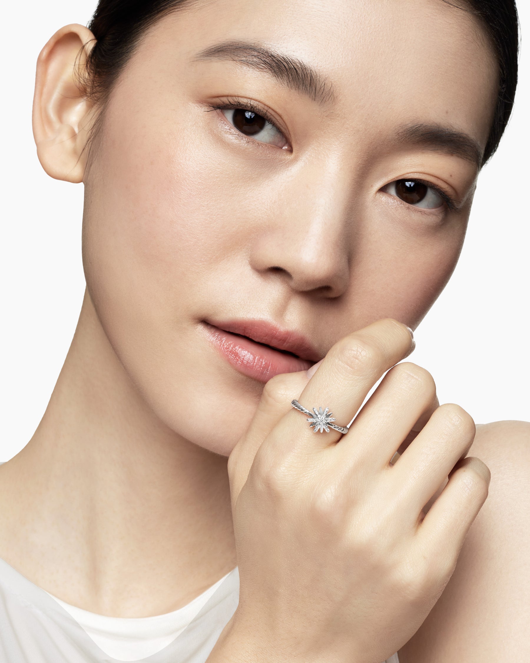 Petite Starburst Ring in Sterling Silver with Diamonds, 10mm - Image 7