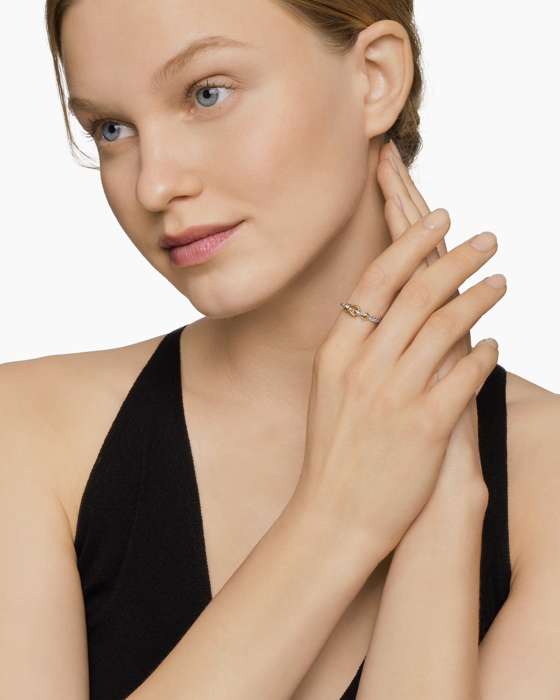Alternative view of Petite Buckle Ring in Sterling Silver with 18K Yellow Gold, 2mm