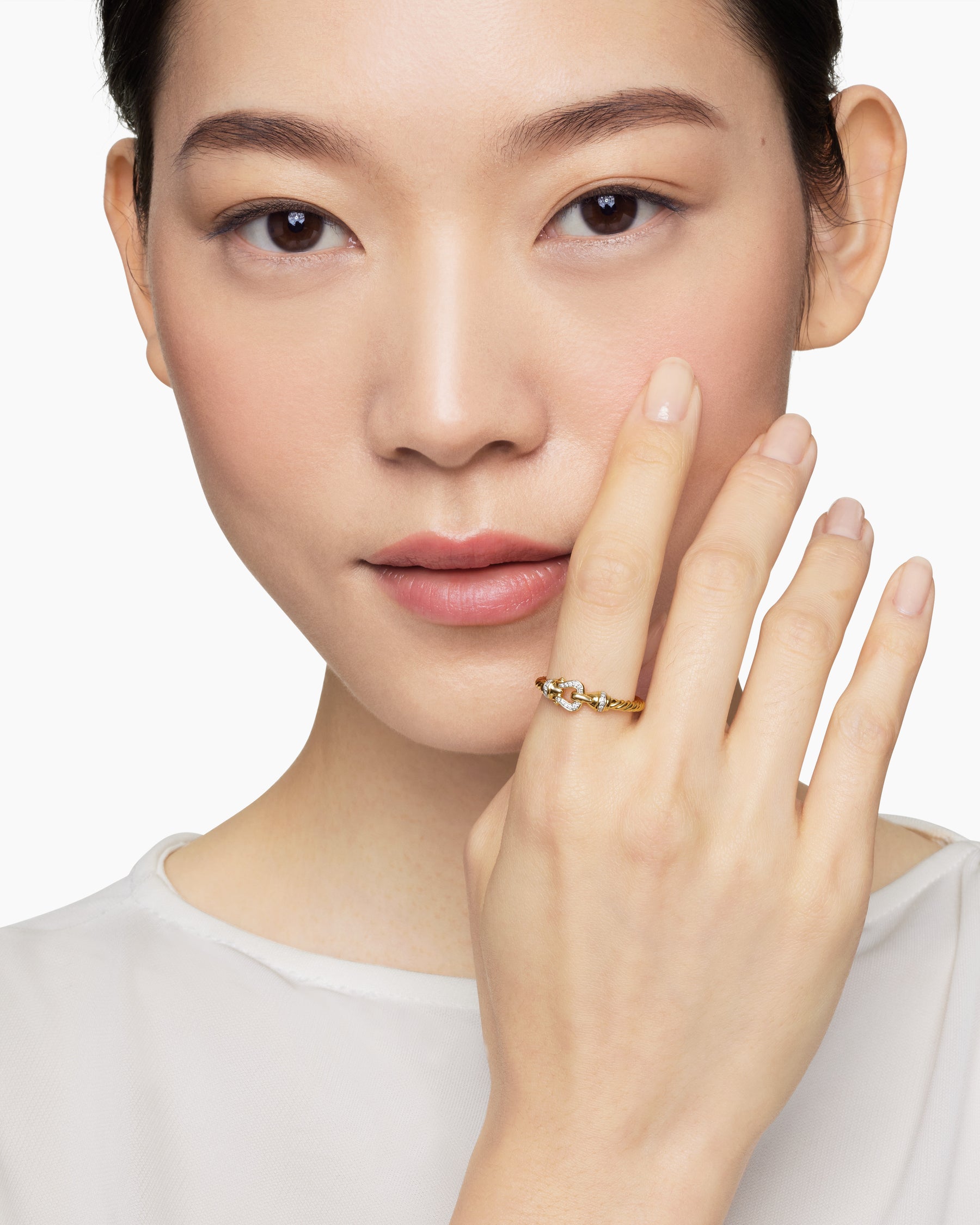 Petite Buckle Ring in 18K Yellow Gold with Diamonds, 2mm - Image 8