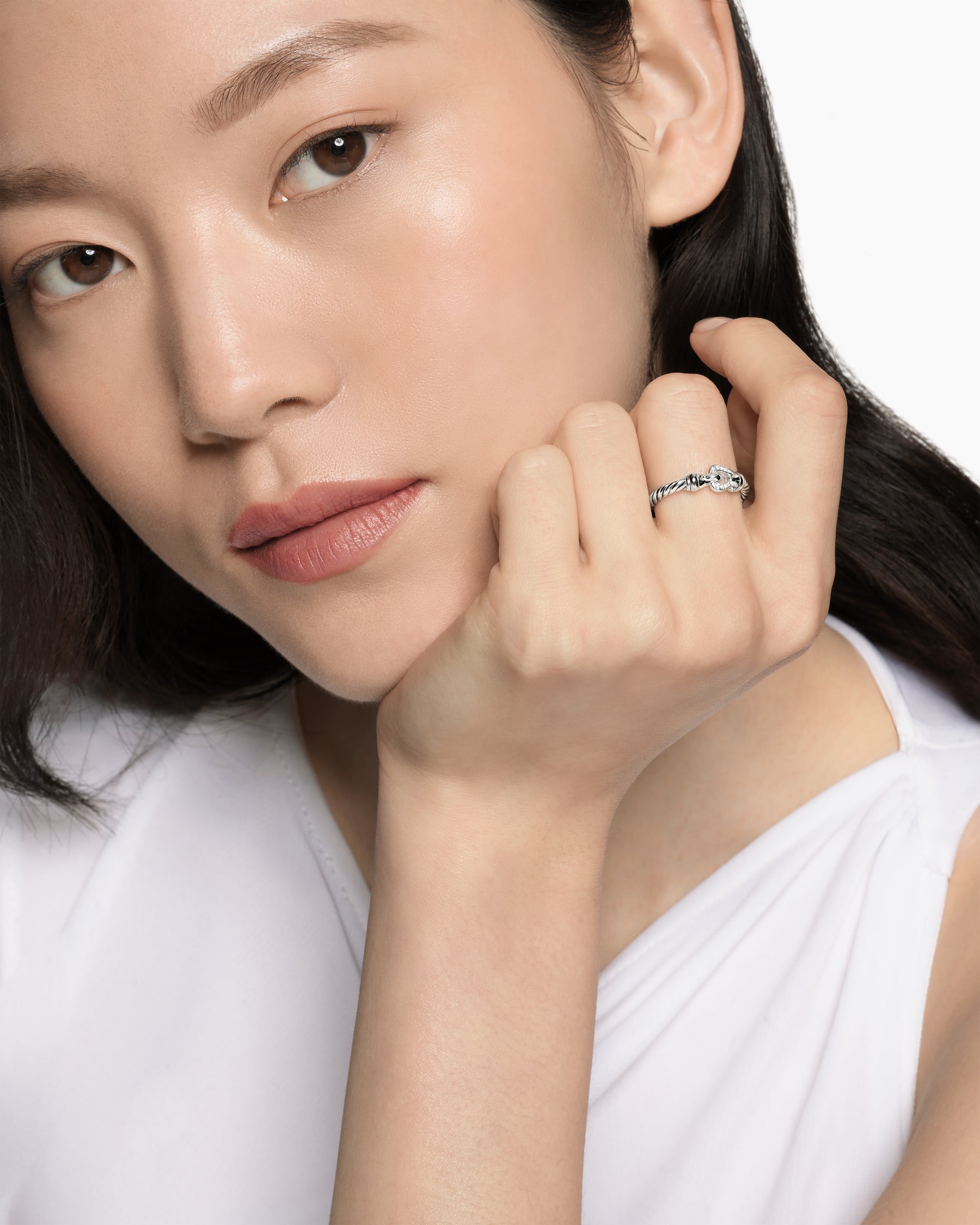 Alternative view of Petite Buckle Ring in Sterling Silver with Diamonds, 2mm