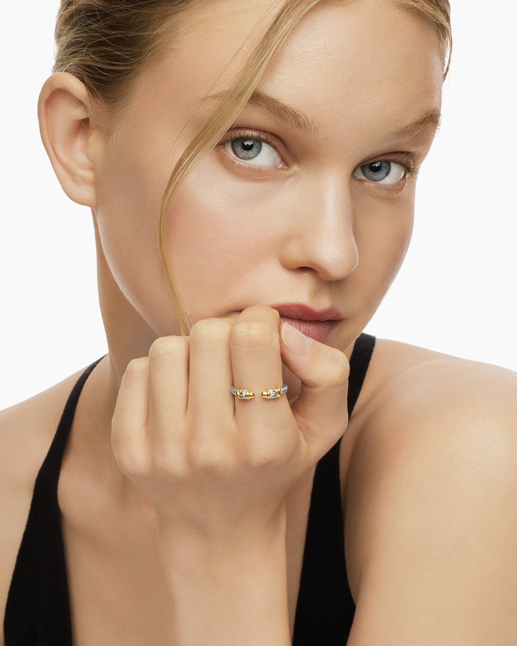 Petite Helena Ring in Sterling Silver with 18K Yellow Gold Domes and Diamonds, 2.5mm - Image 8