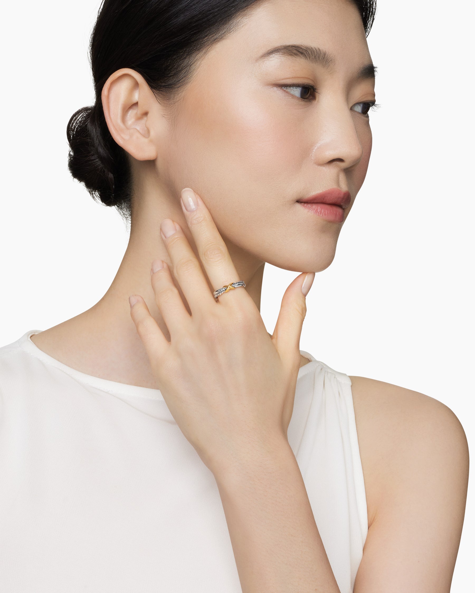 Alternative view of Petite X Ring in Sterling Silver with 18K Yellow Gold, 4mm
