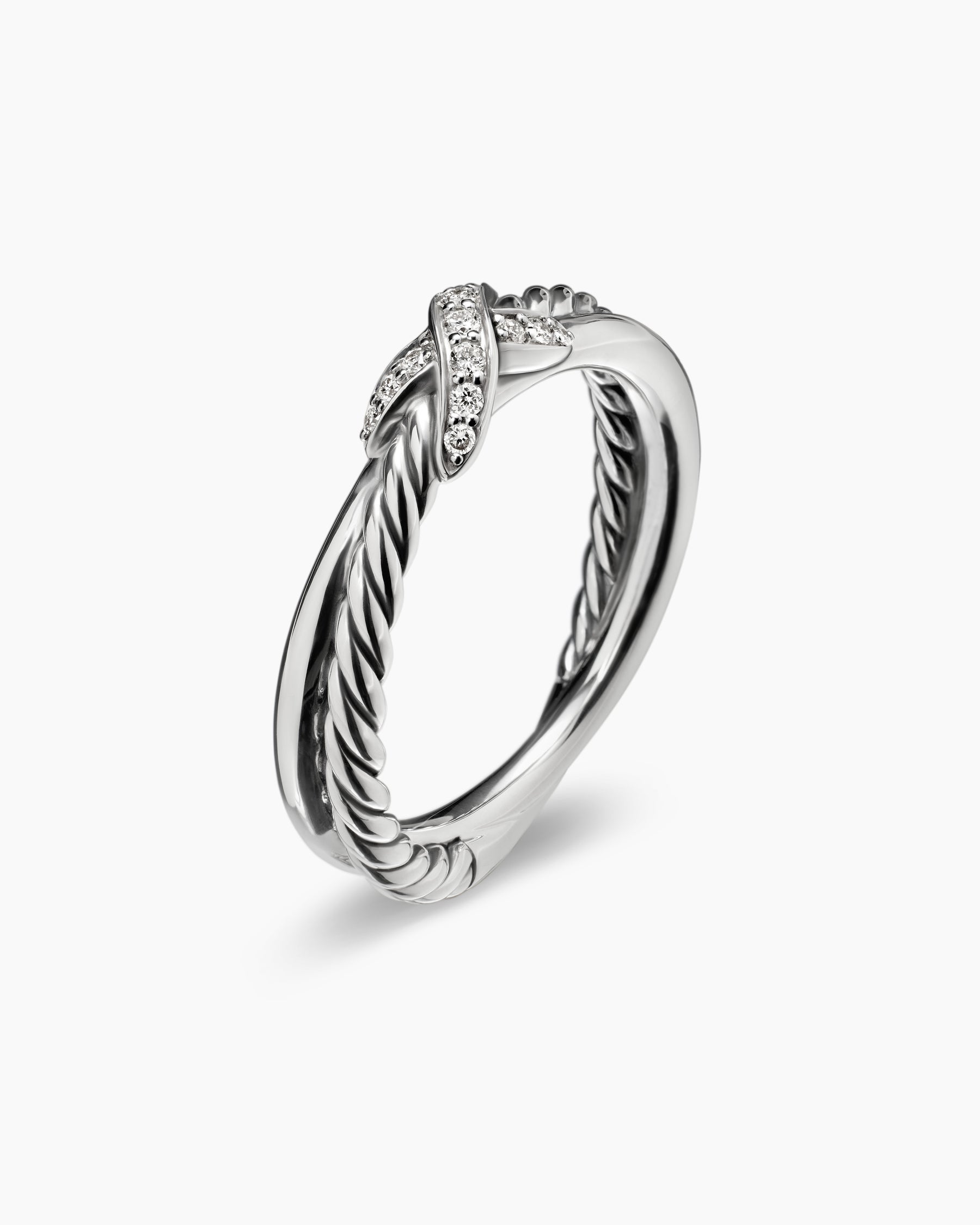 Petite X Ring in Sterling Silver with Diamonds, 4mm - Image 3