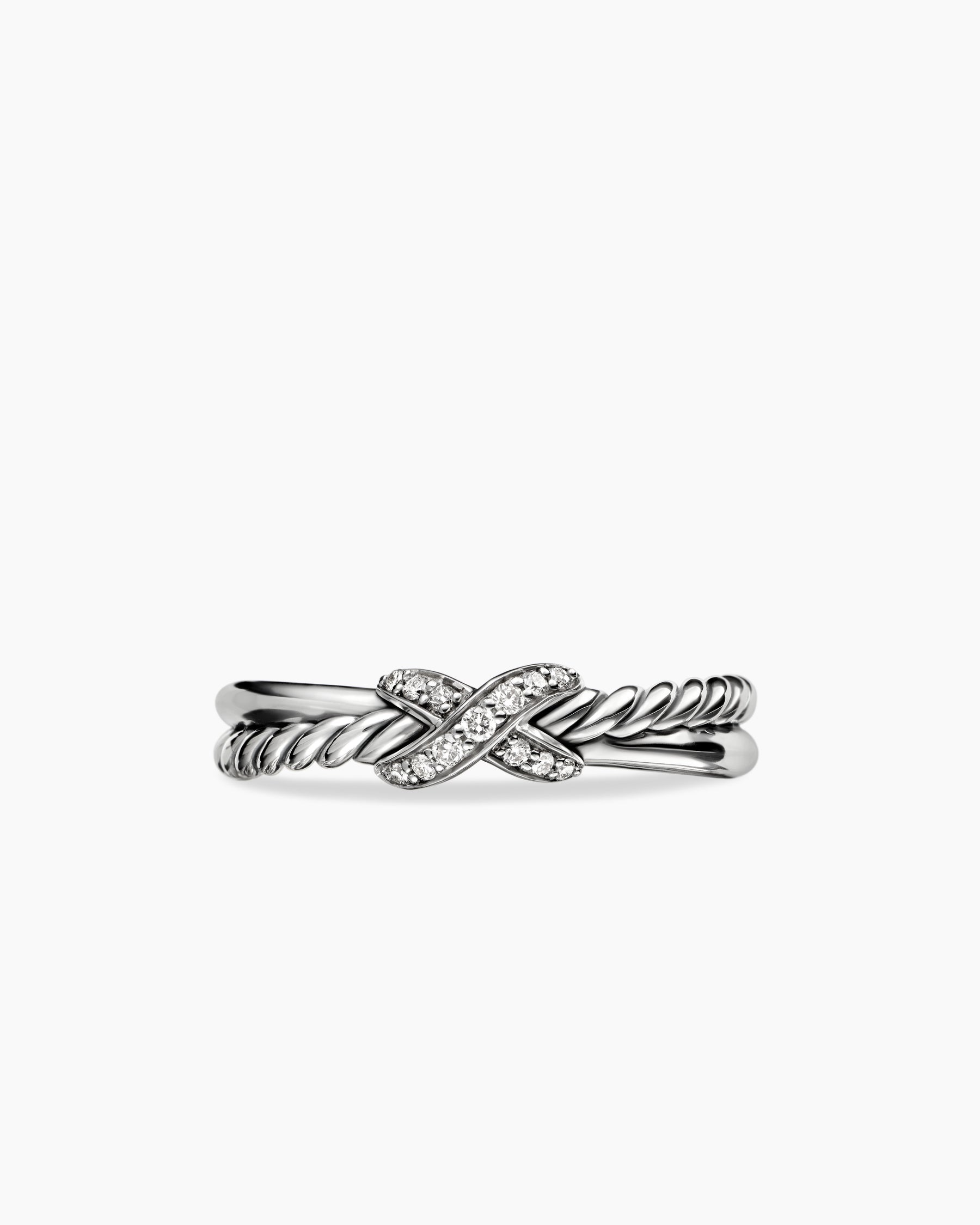 Petite X Ring in Sterling Silver with Diamonds, 4mm - Image 4