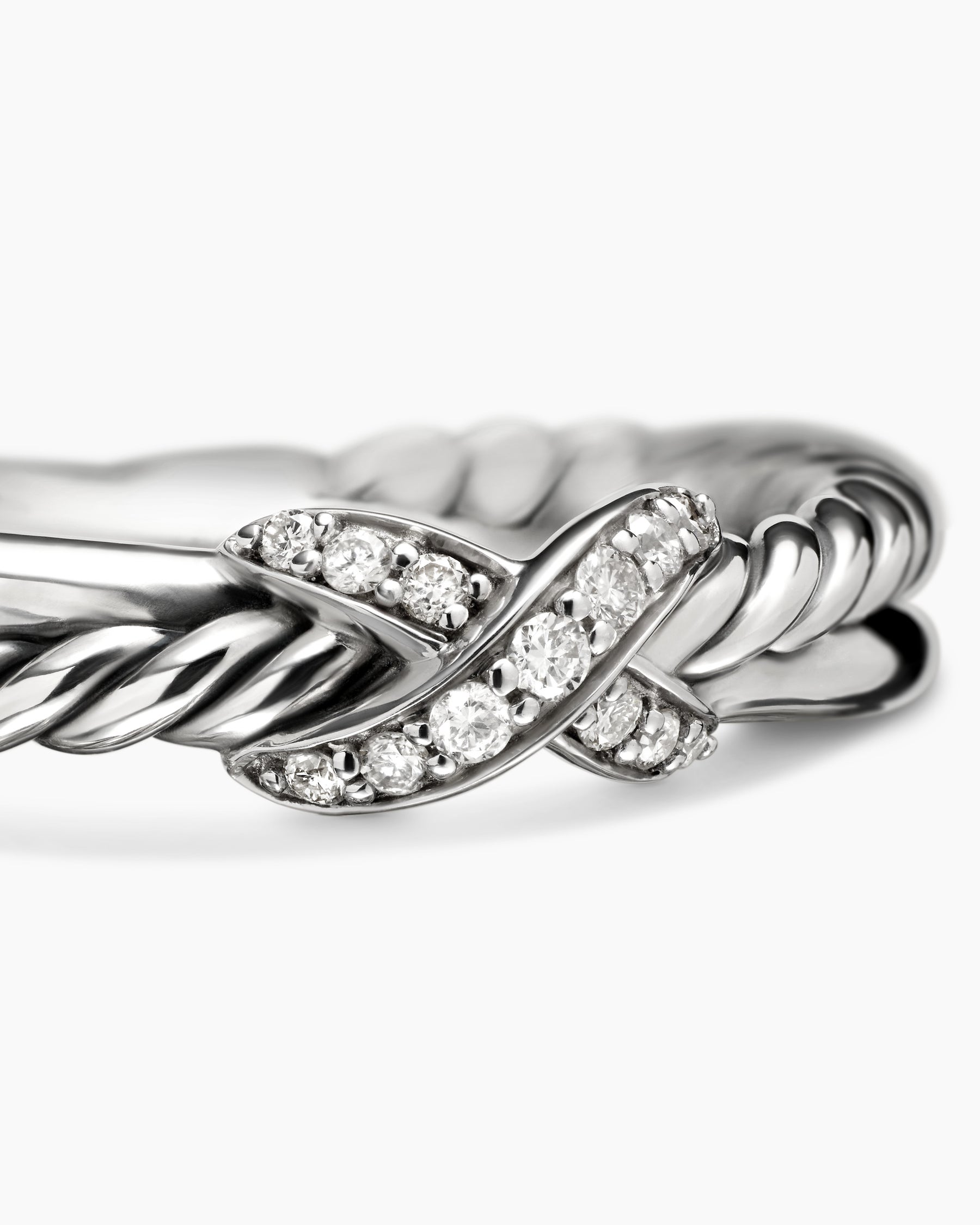 Petite X Ring in Sterling Silver with Diamonds, 4mm - Image 5