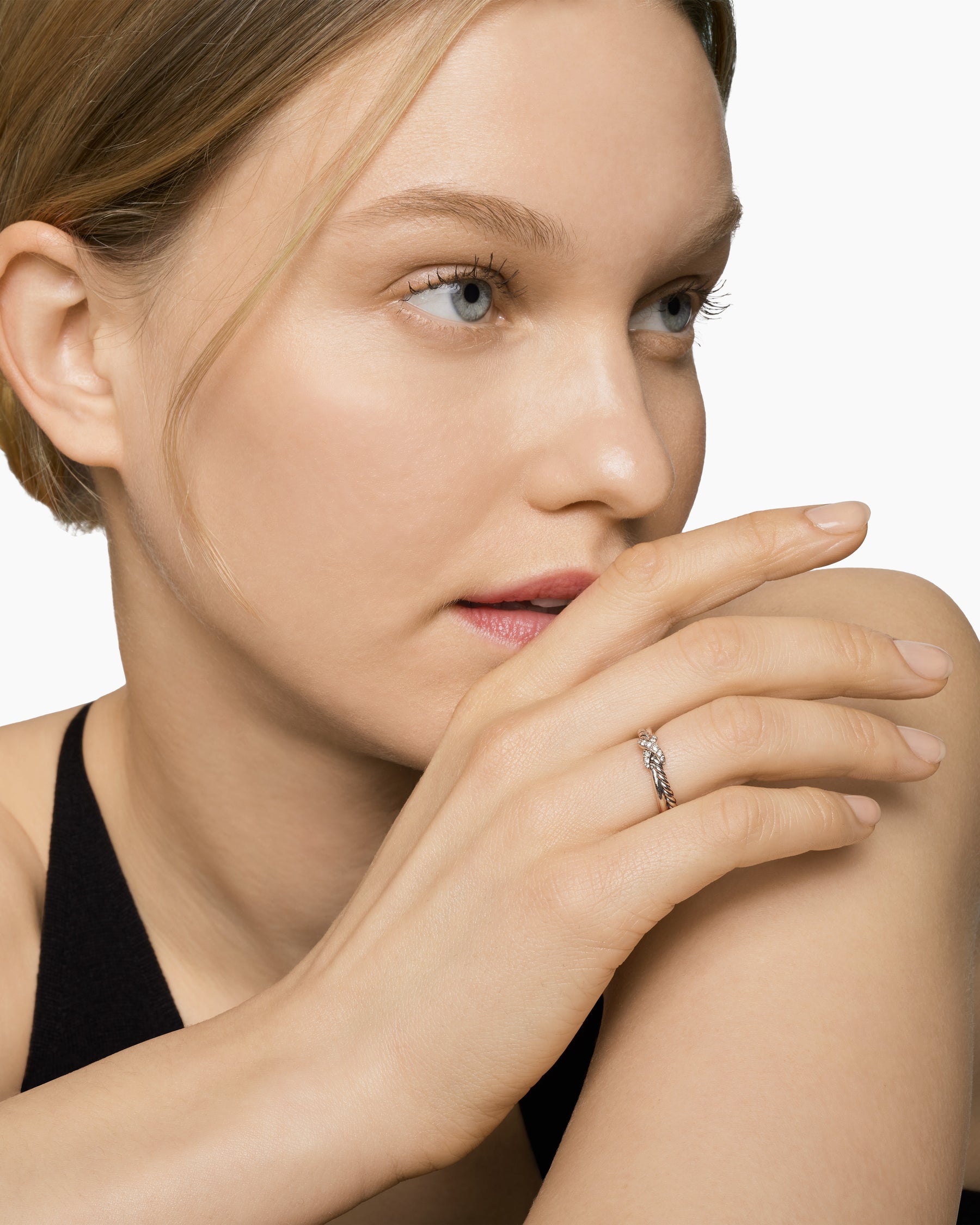 Petite X Ring in Sterling Silver with Diamonds, 4mm - Image 7