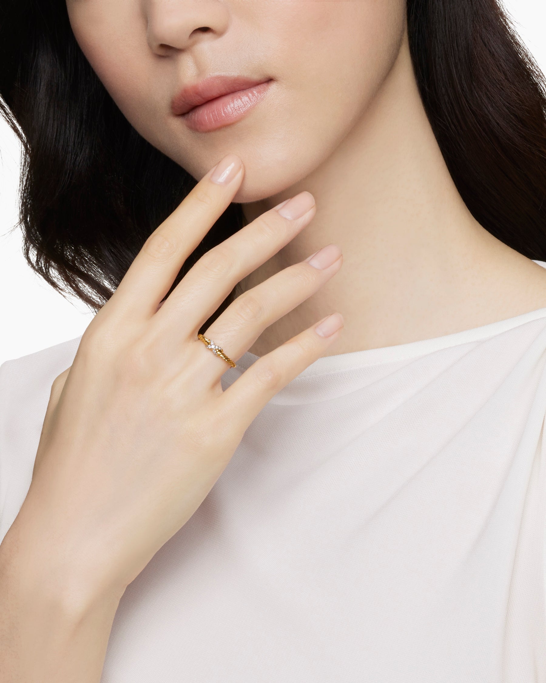Alternative view of Petite X Ring in 18K Yellow Gold with Diamonds, 1.7mm