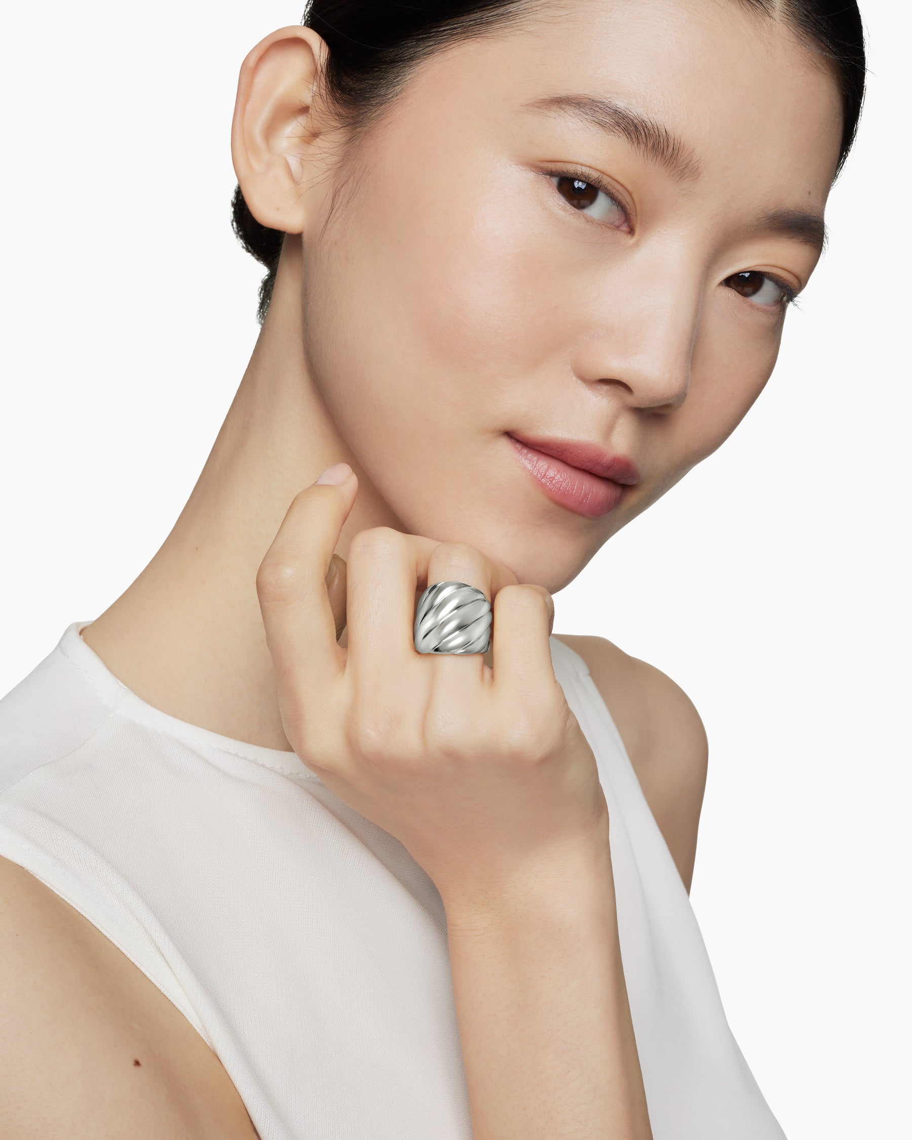 Alternative view of Sculpted Cable Ring in Sterling Silver, 21mm
