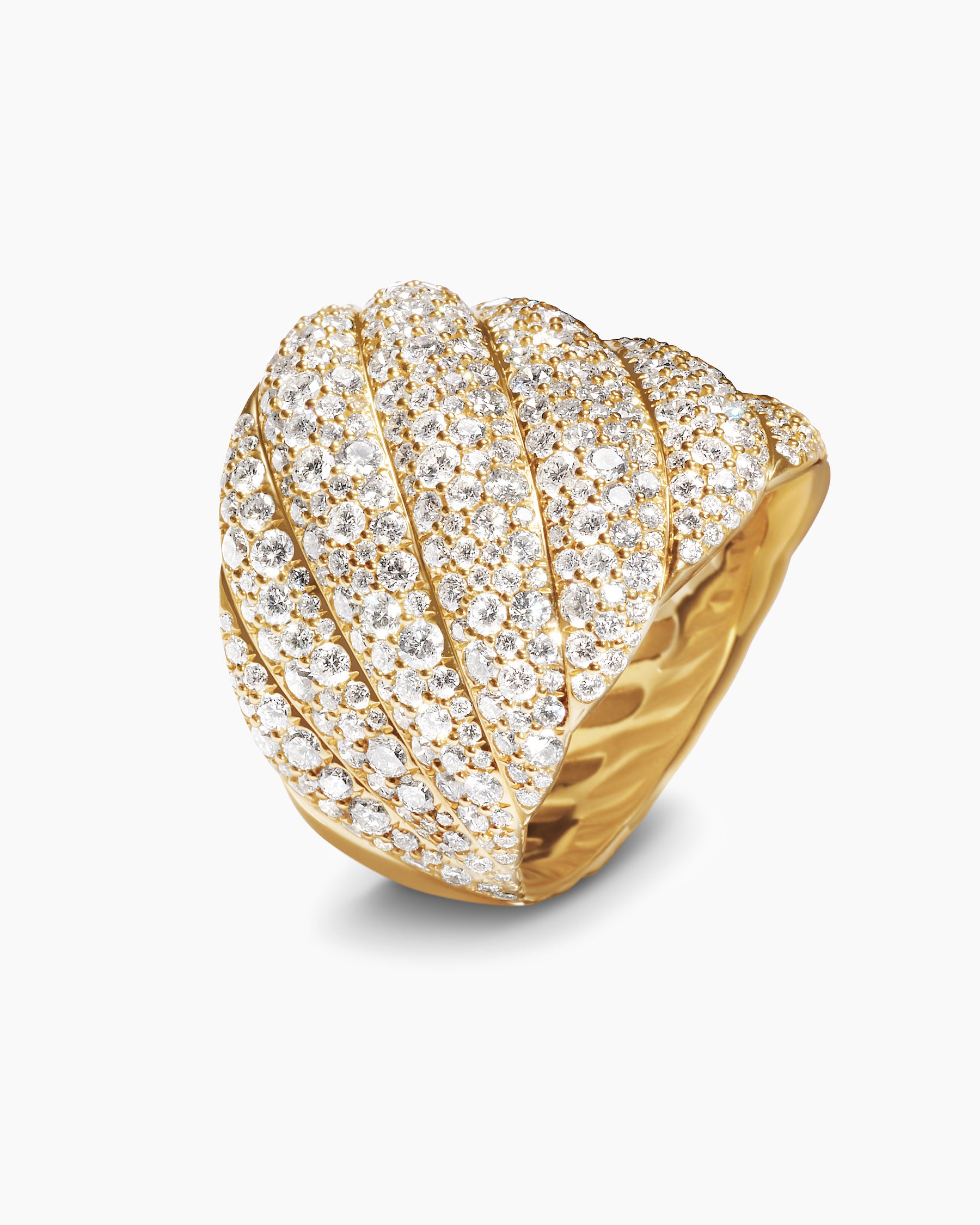 Sculpted Cable Ring in 18K Yellow Gold with Diamonds, 20mm - Image 3