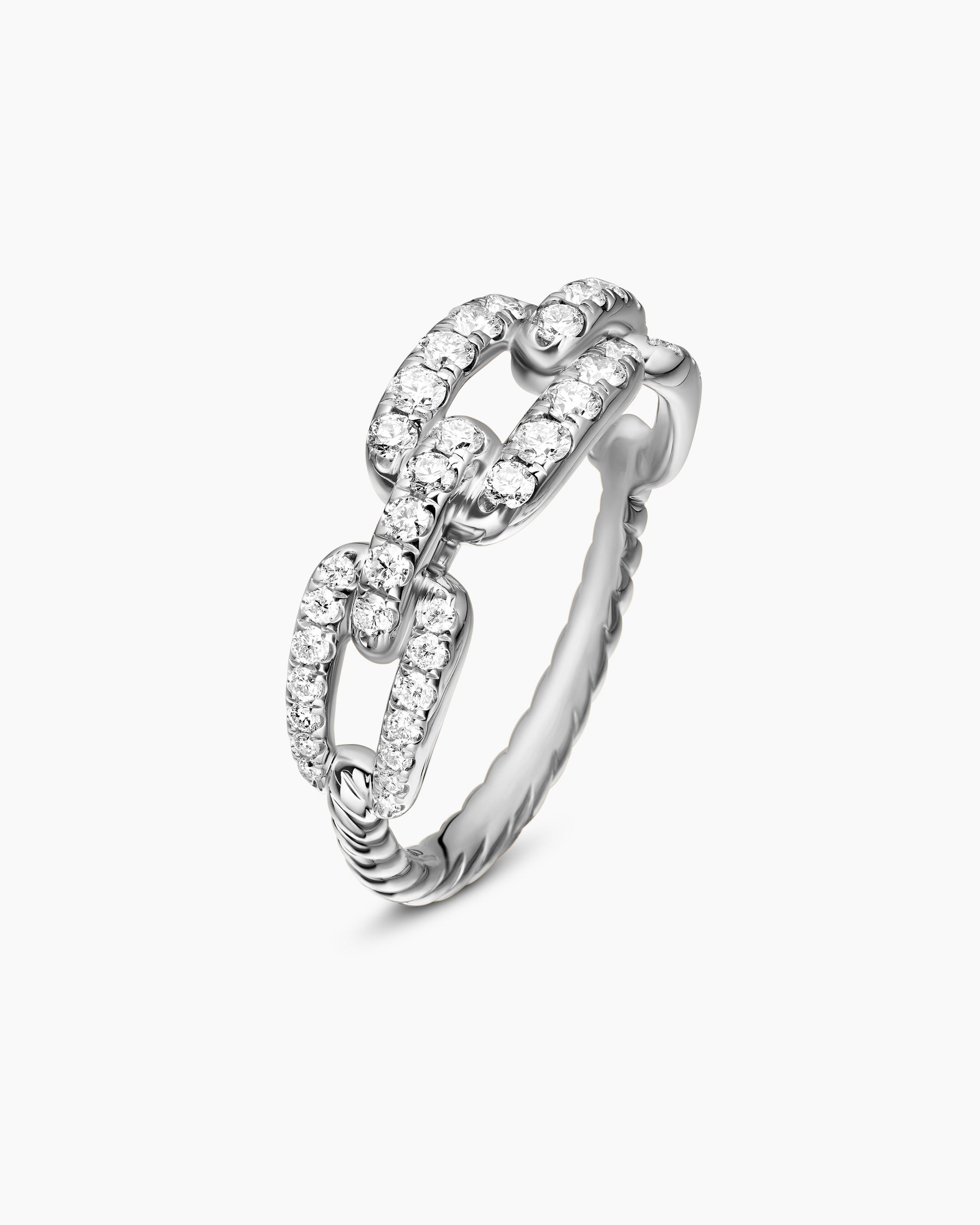 Stax Chain Link Ring in 18K White Gold with Diamonds, 7mm - Image 3
