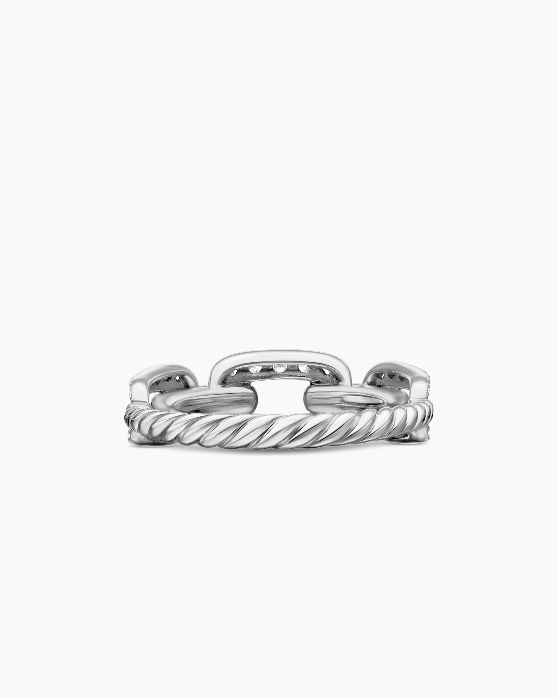 Stax Chain Link Ring in 18K White Gold with Diamonds, 7mm - Image 6