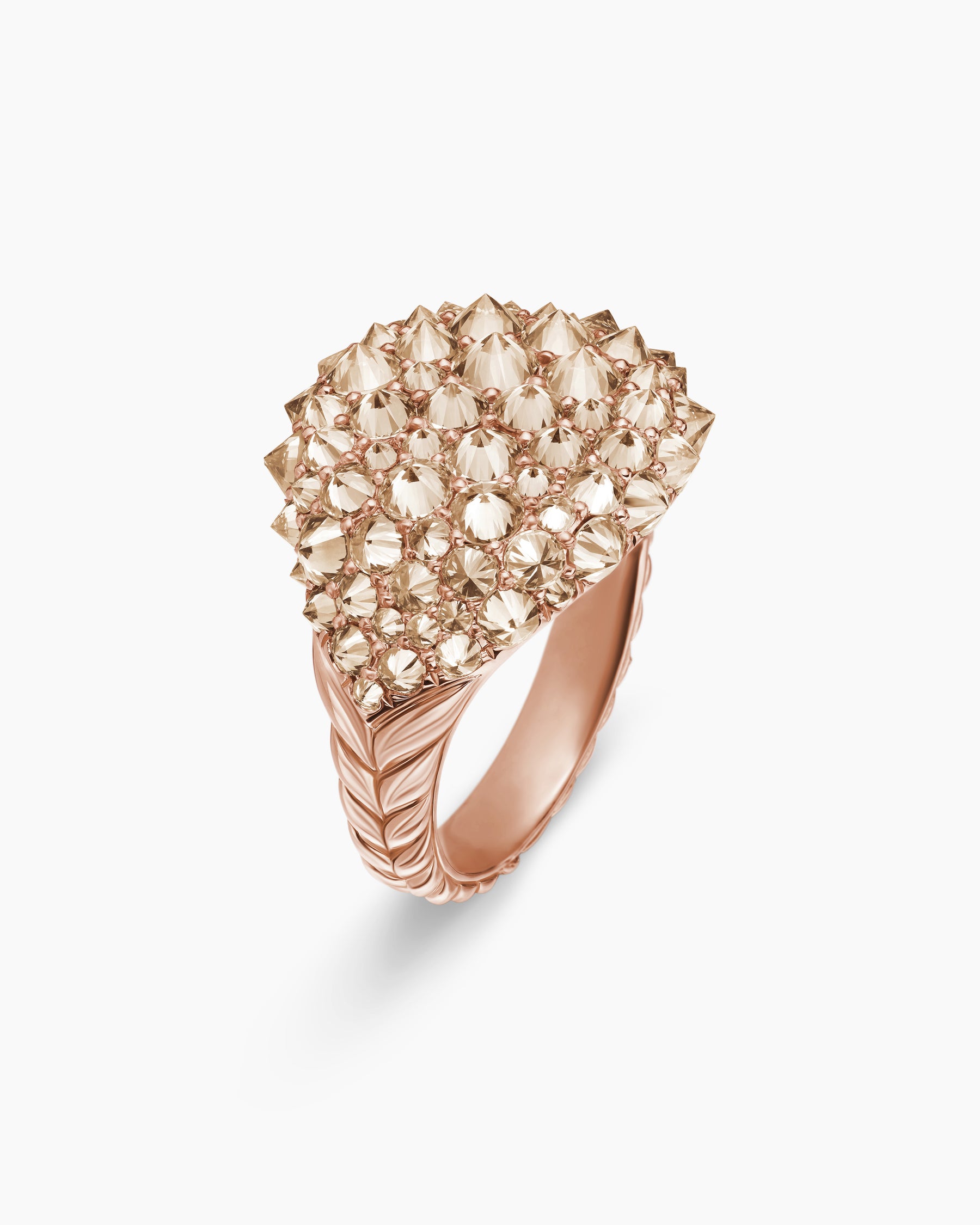 Reverse Set Pavé Pinky Ring in 18K Rose Gold with Cognac Diamonds, 14mm - Image 3