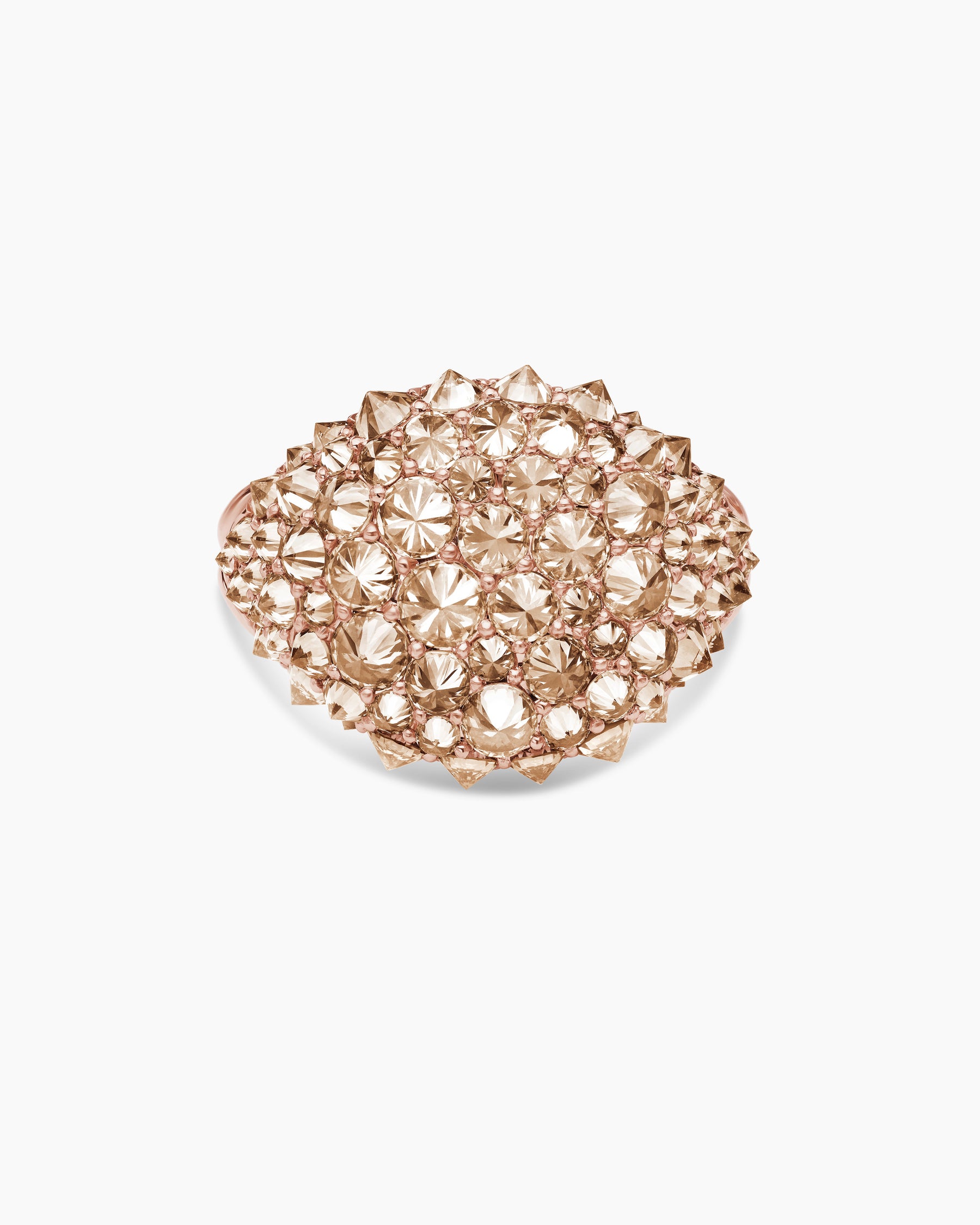 Reverse Set Pavé Pinky Ring in 18K Rose Gold with Cognac Diamonds, 14mm - Image 4