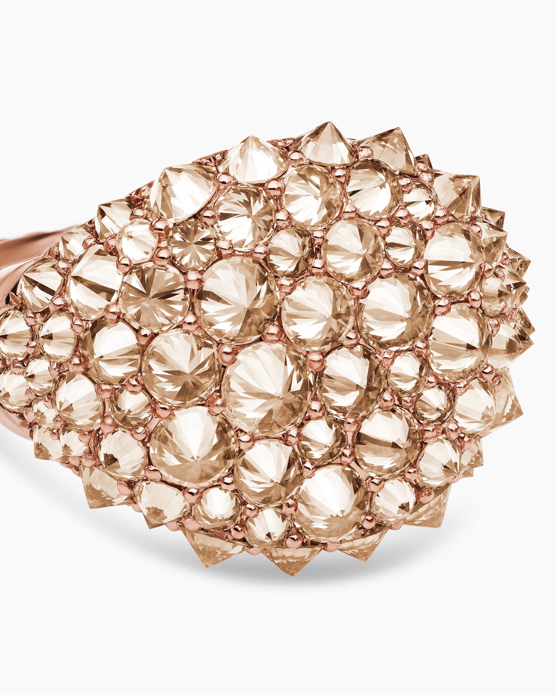 Reverse Set Pavé Pinky Ring in 18K Rose Gold with Cognac Diamonds, 14mm - Image 5