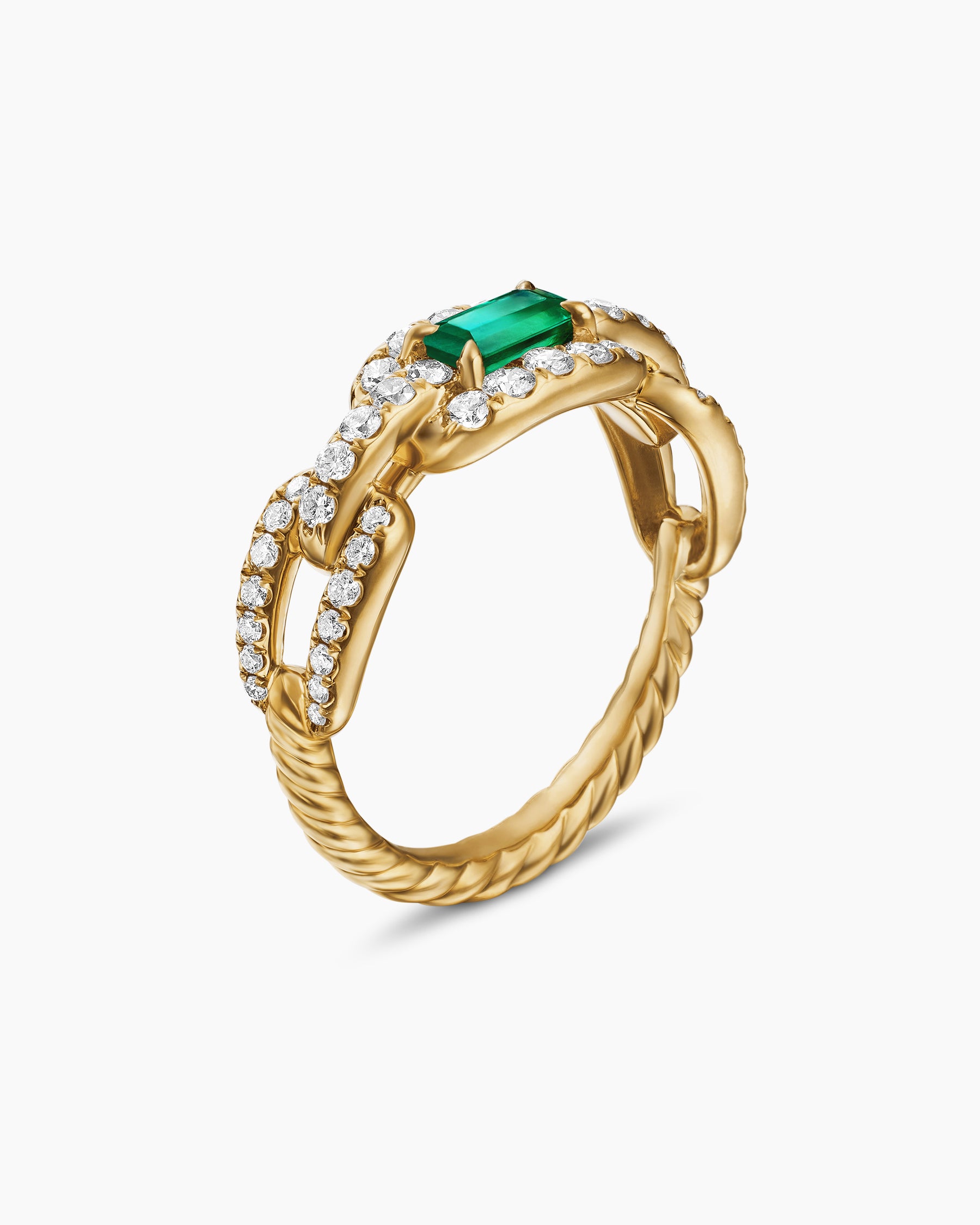 Stax Chain Link Stone Ring in 18K Yellow Gold with Diamonds and Emerald, 7mm - Image 3