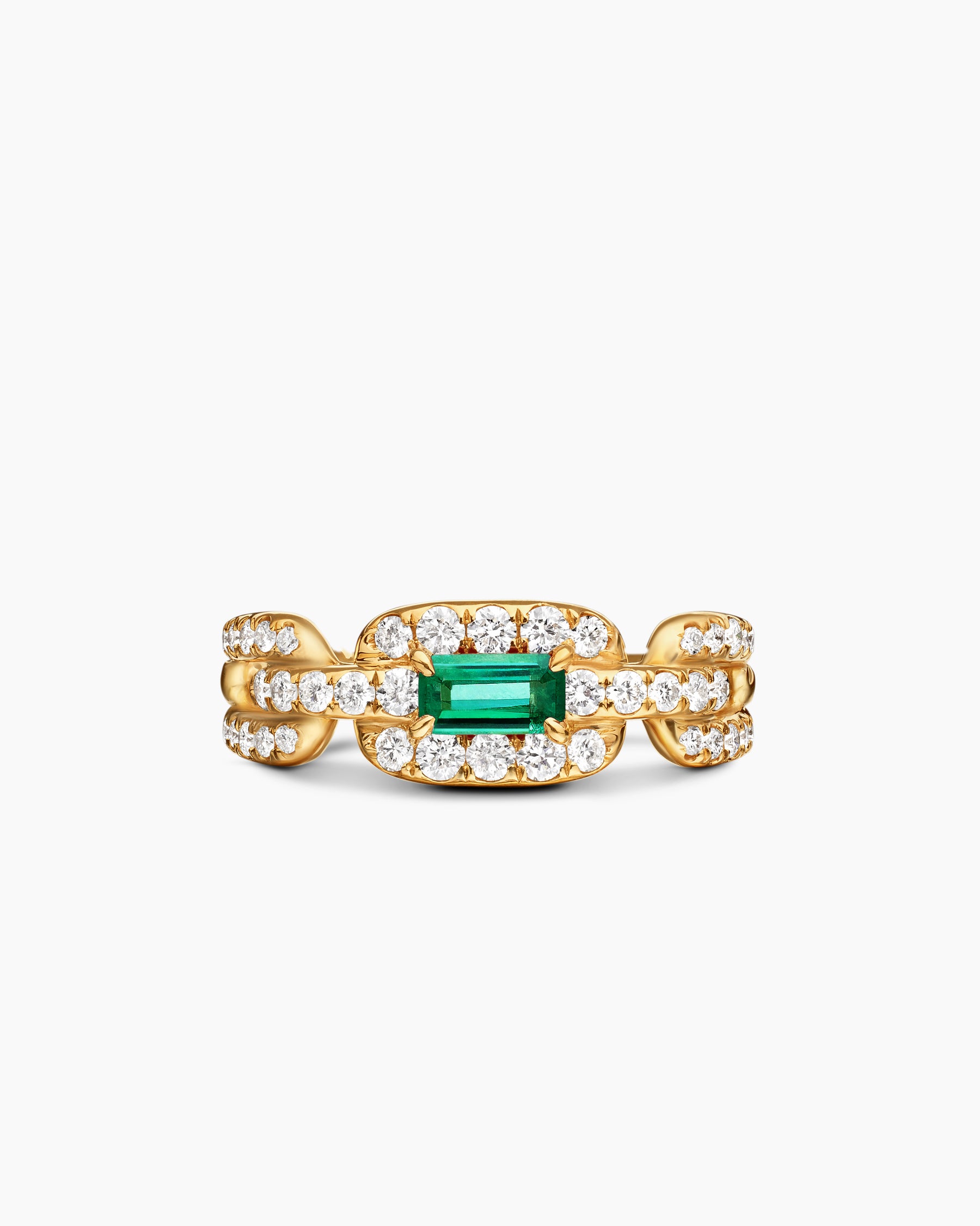 Stax Chain Link Stone Ring in 18K Yellow Gold with Diamonds and Emerald, 7mm - Image 4