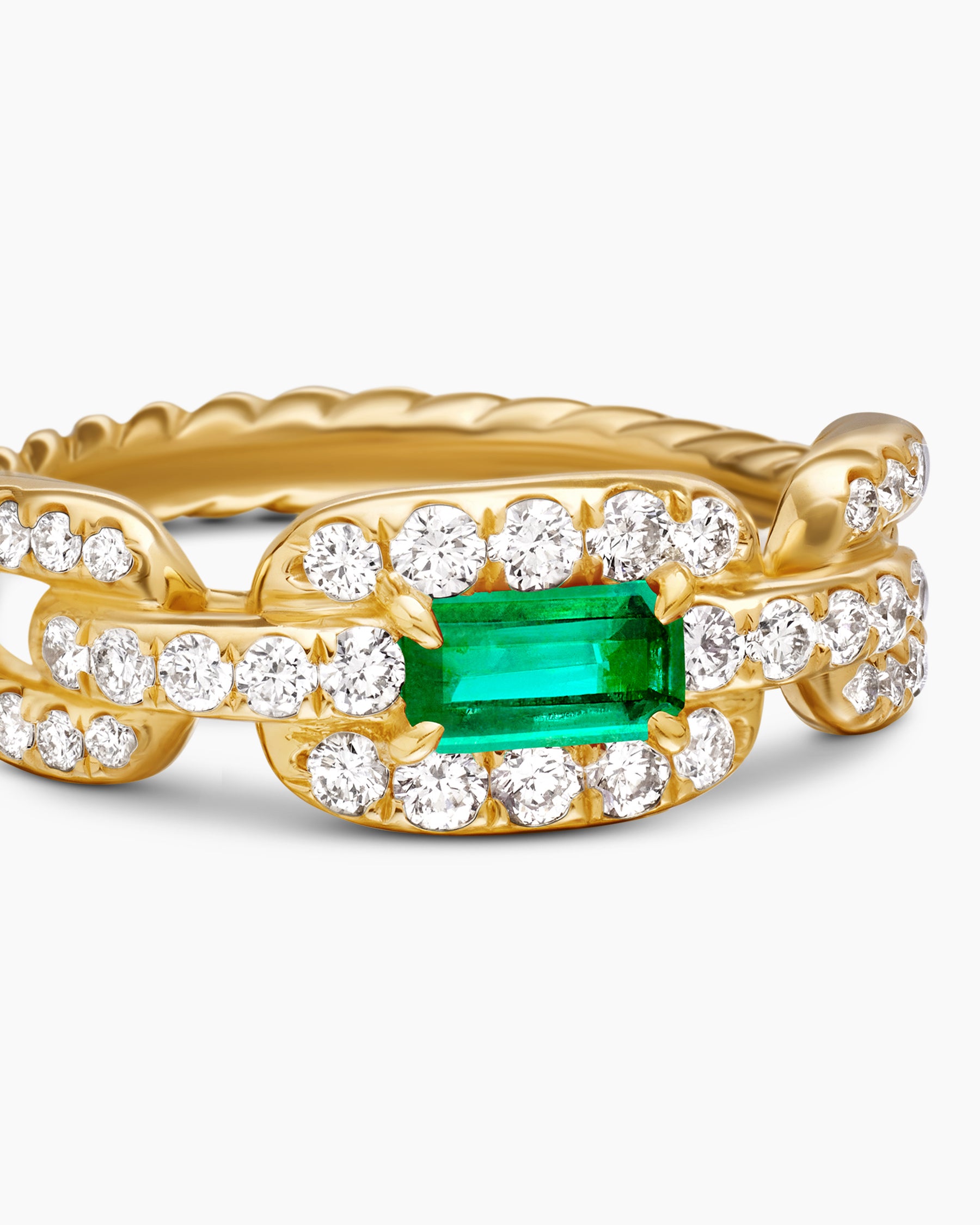Stax Chain Link Stone Ring in 18K Yellow Gold with Diamonds and Emerald, 7mm - Image 5