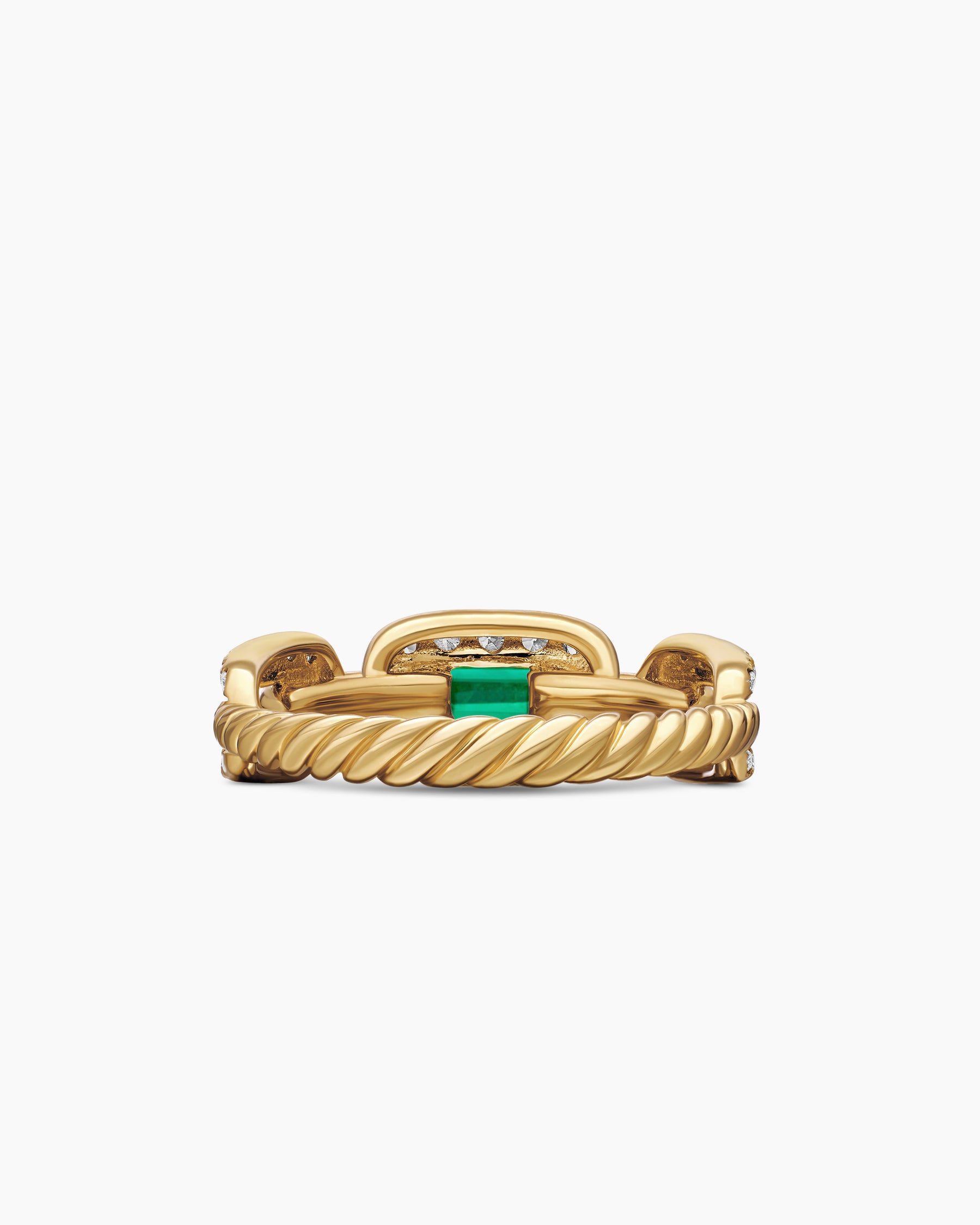 Stax Chain Link Stone Ring in 18K Yellow Gold with Diamonds and Emerald, 7mm - Image 6