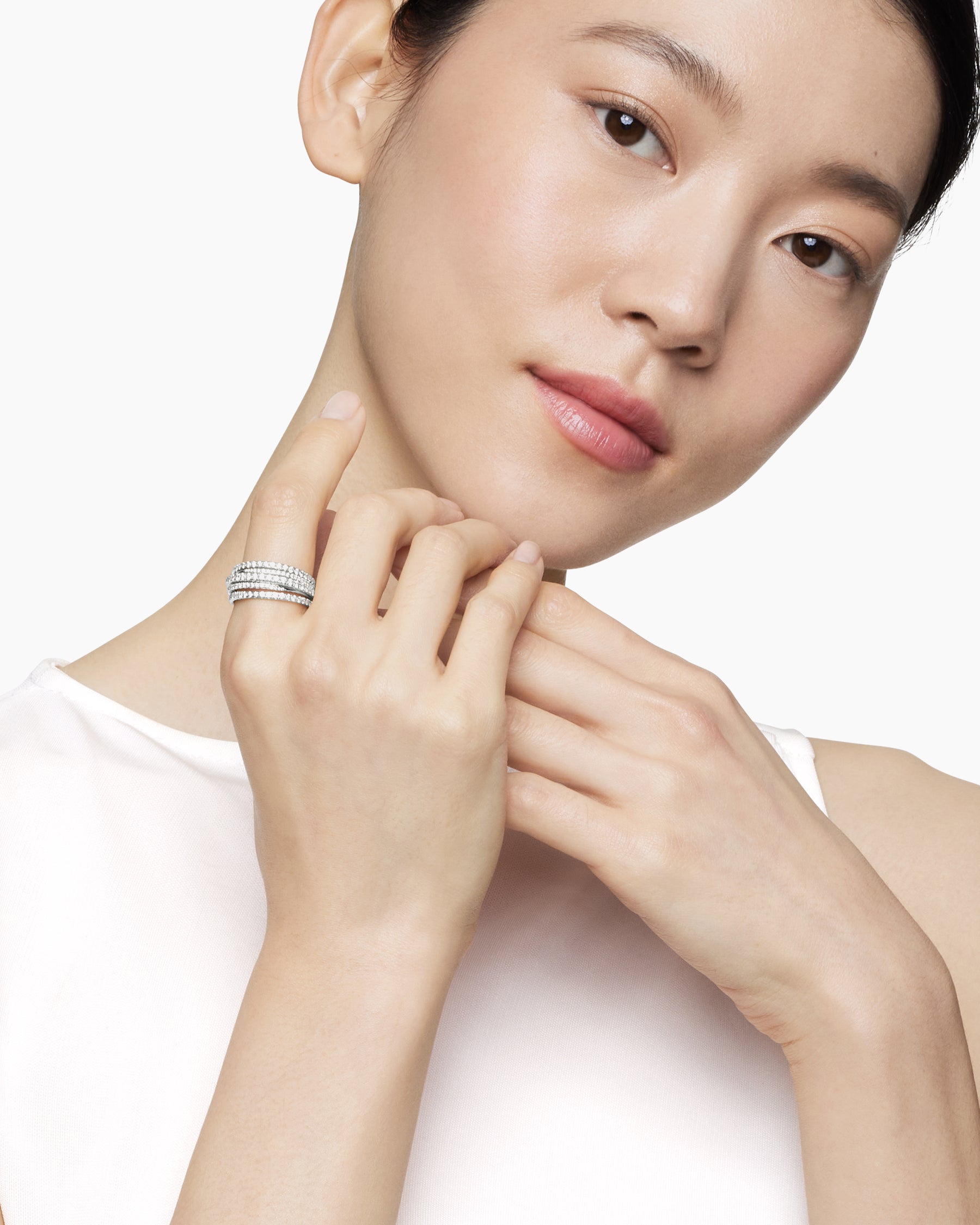 Alternative view of Pavé Crossover Ring in 18K White Gold with Diamonds, 11mm