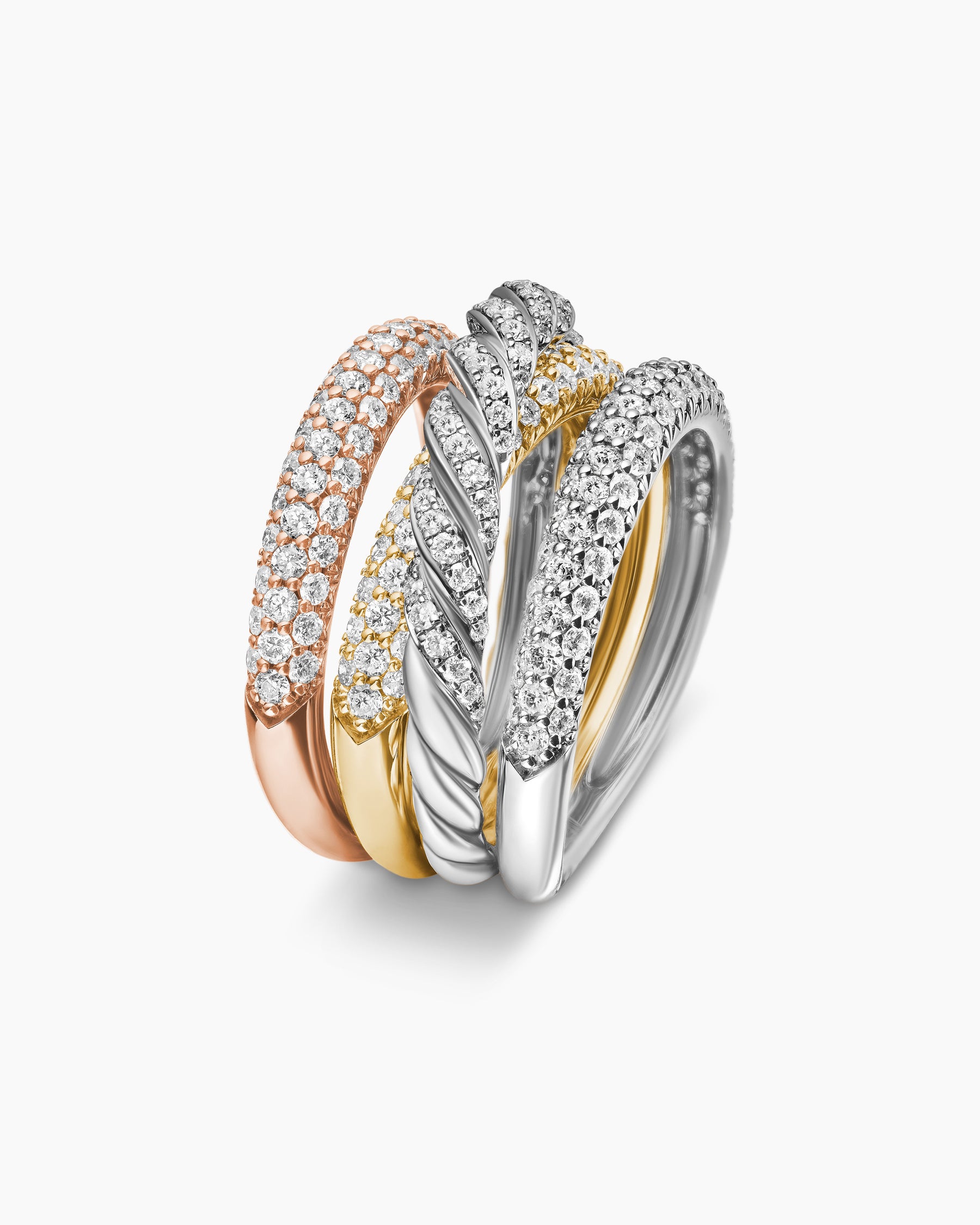 Sculpted Cable Four Row Ring in 18K Gold with Diamonds, 15mm - Image 3
