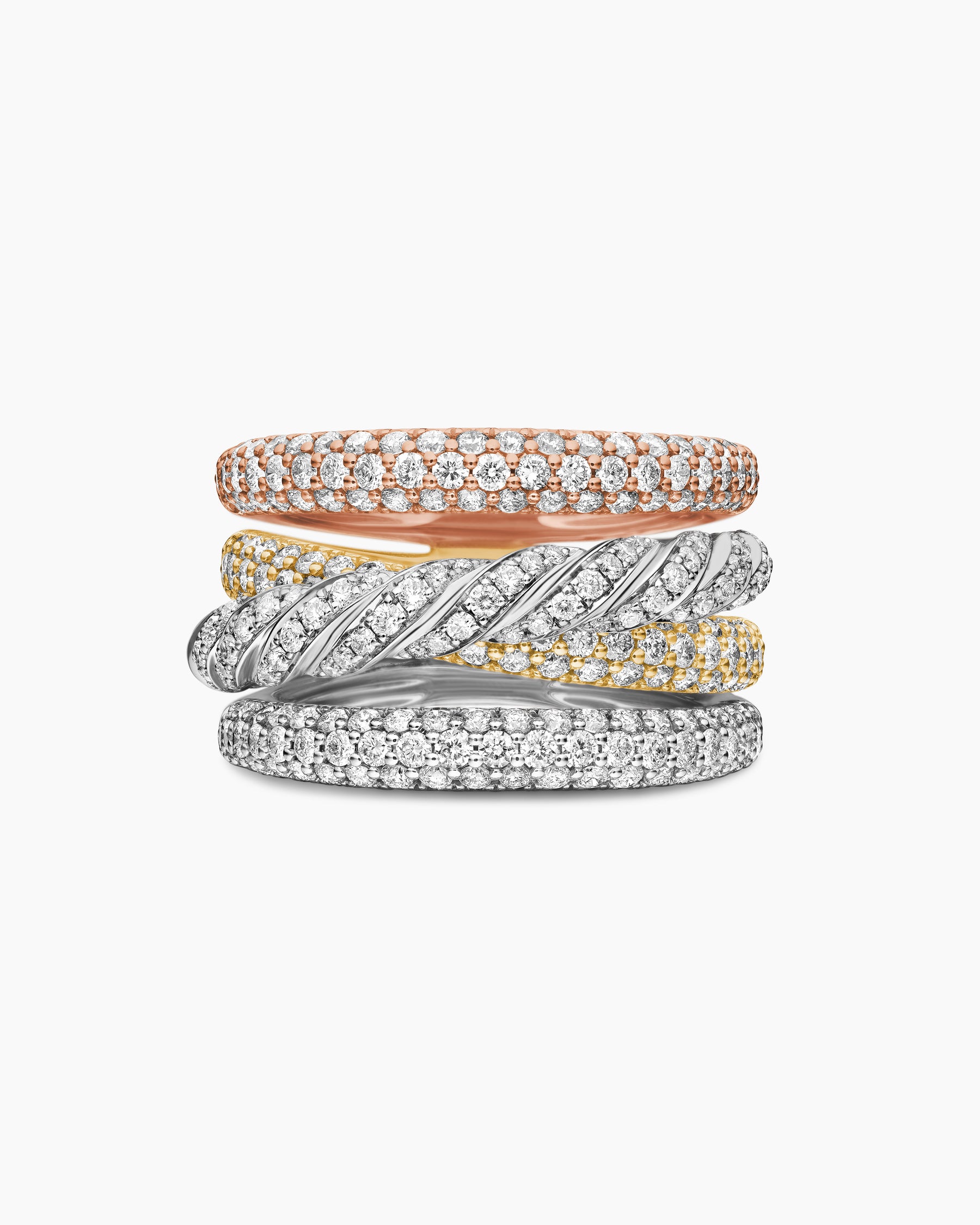 Sculpted Cable Four Row Ring in 18K Gold with Diamonds, 15mm - Image 4