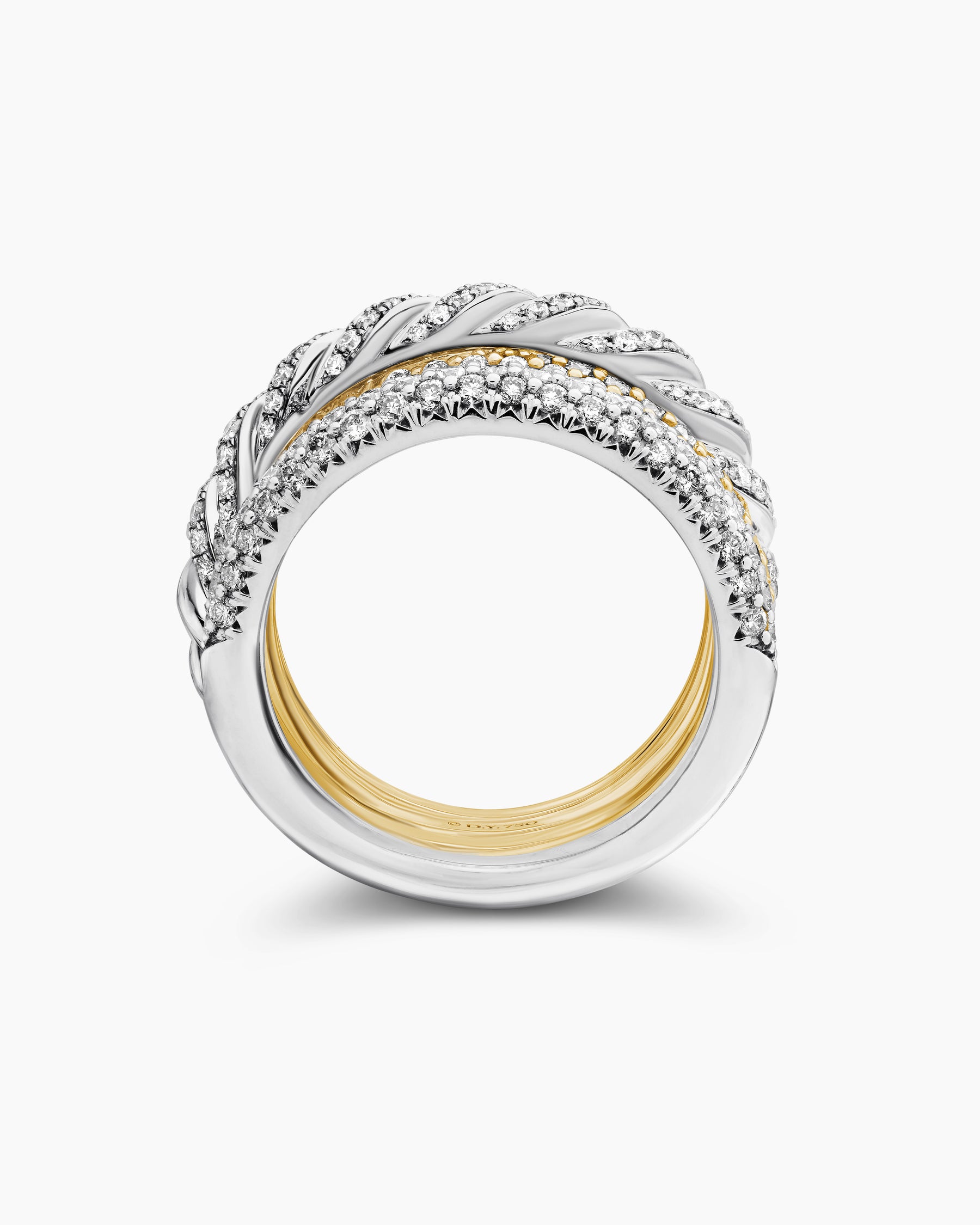 Sculpted Cable Four Row Ring in 18K Gold with Diamonds, 15mm - Image 5