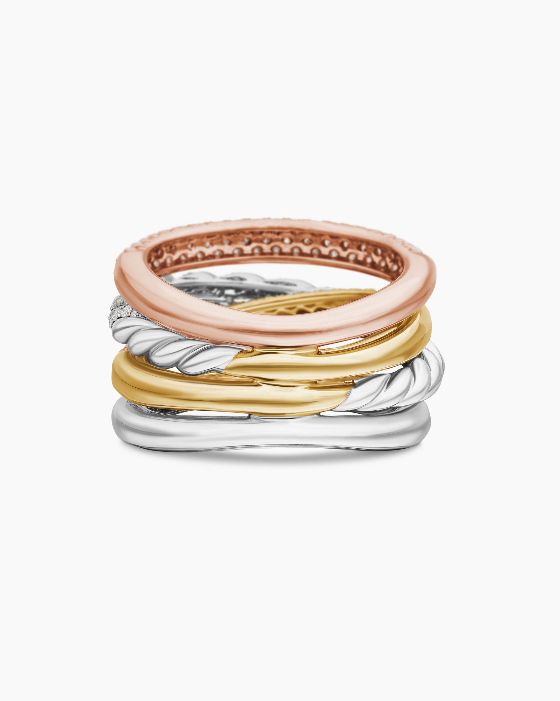 Sculpted Cable Four Row Ring in 18K Gold with Diamonds, 15mm - Image 6